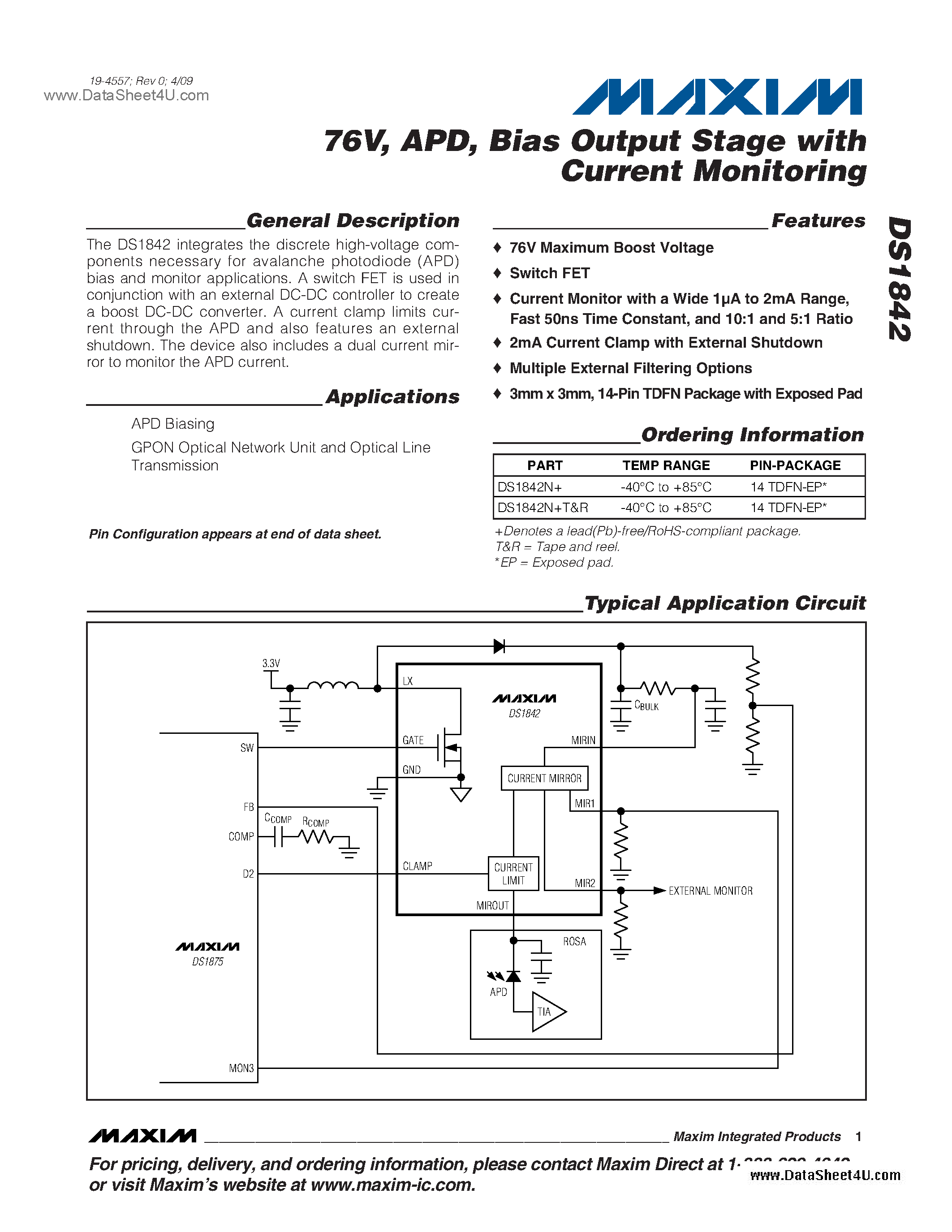 Datasheet DS1842 - Bias Output Stage page 1