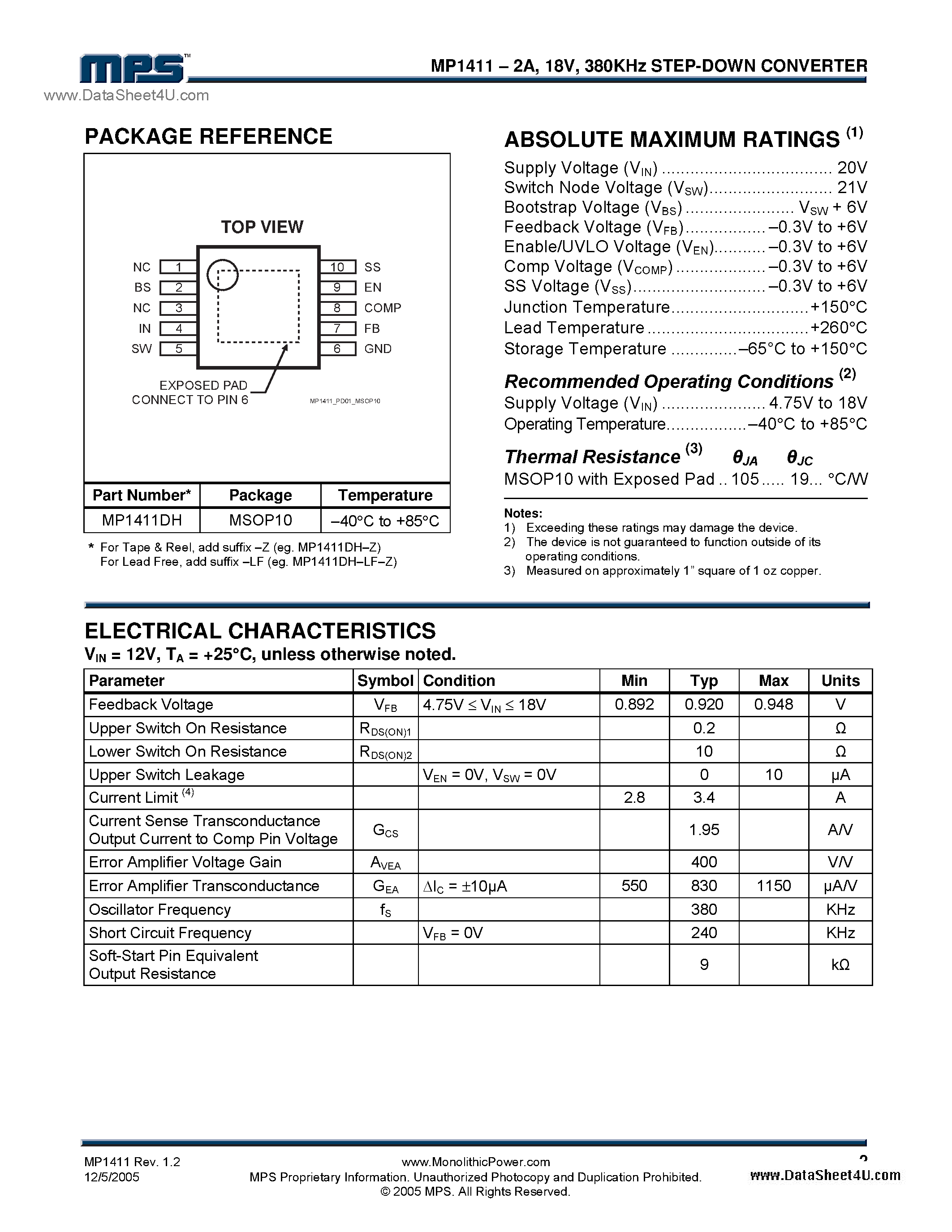 Datasheet MP1411 - Step Down Converter page 2