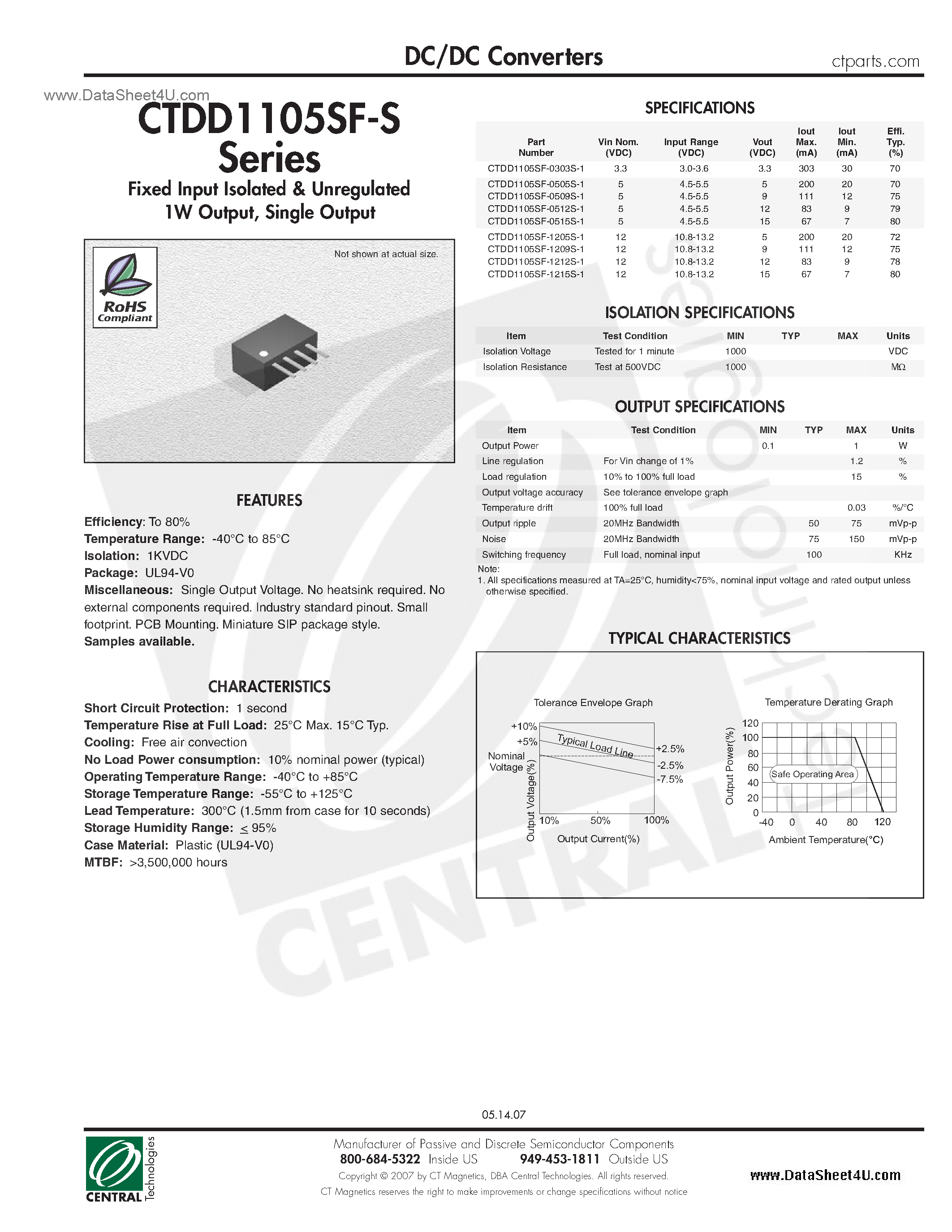 Datasheet CTDD1105SF-S page 1 Datasheet CTDD1105SF-S - DC/DC Converters page 1