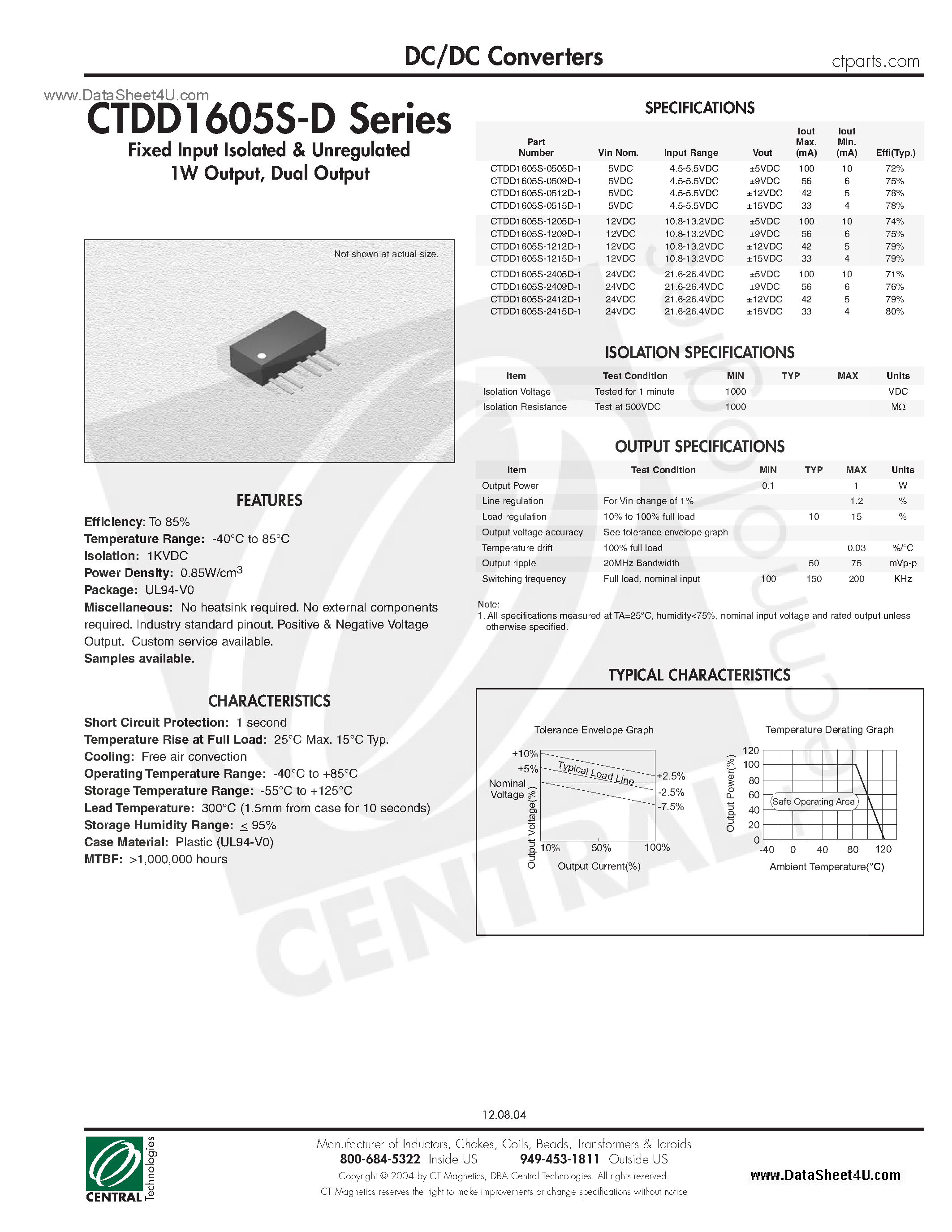 Даташит на микросхему CTDD1605S-D страница 1 Даташит CTDD1605S-D - DC/DC Converters страница 1