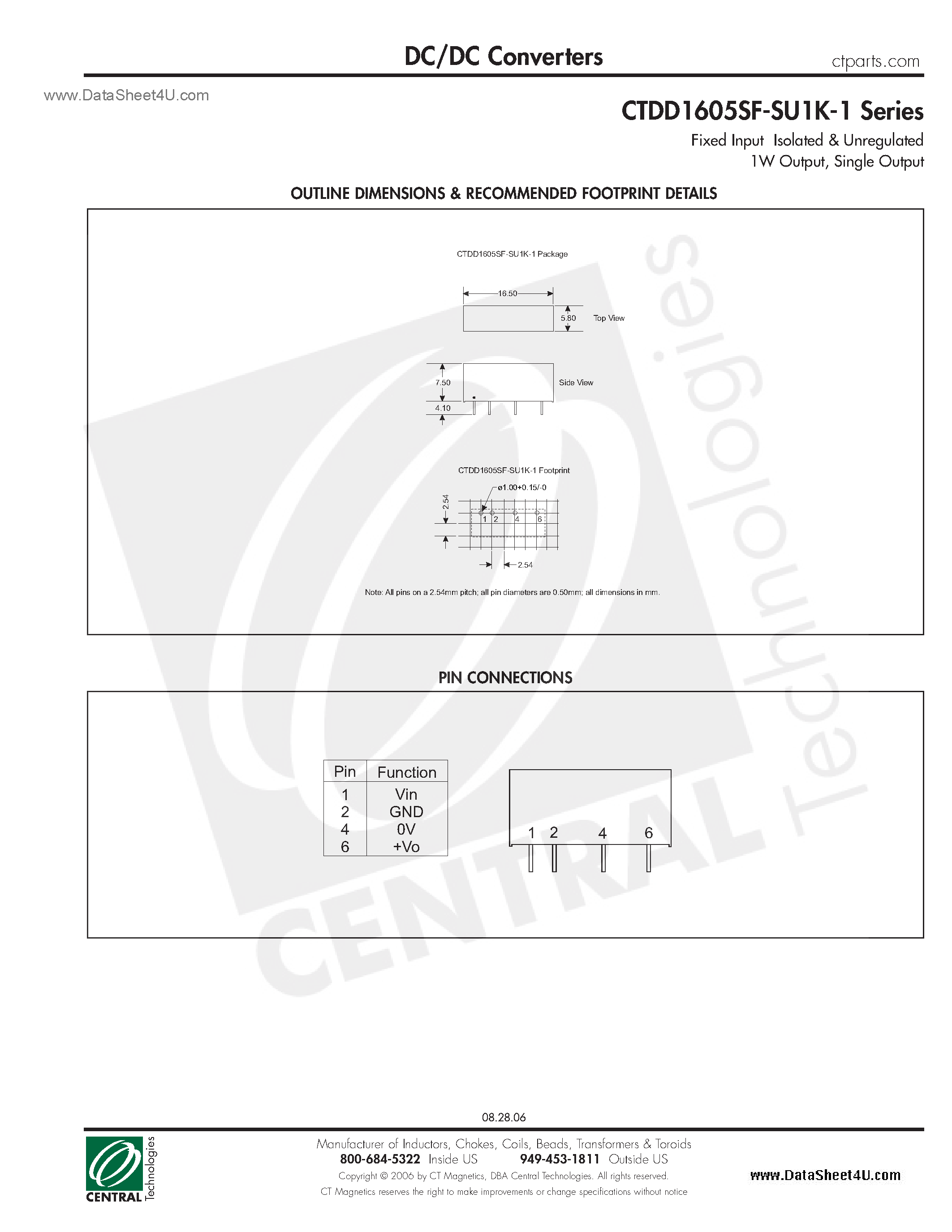 Даташит CTDD1605SF-SU1K-1 - DC/DC Converters страница 2