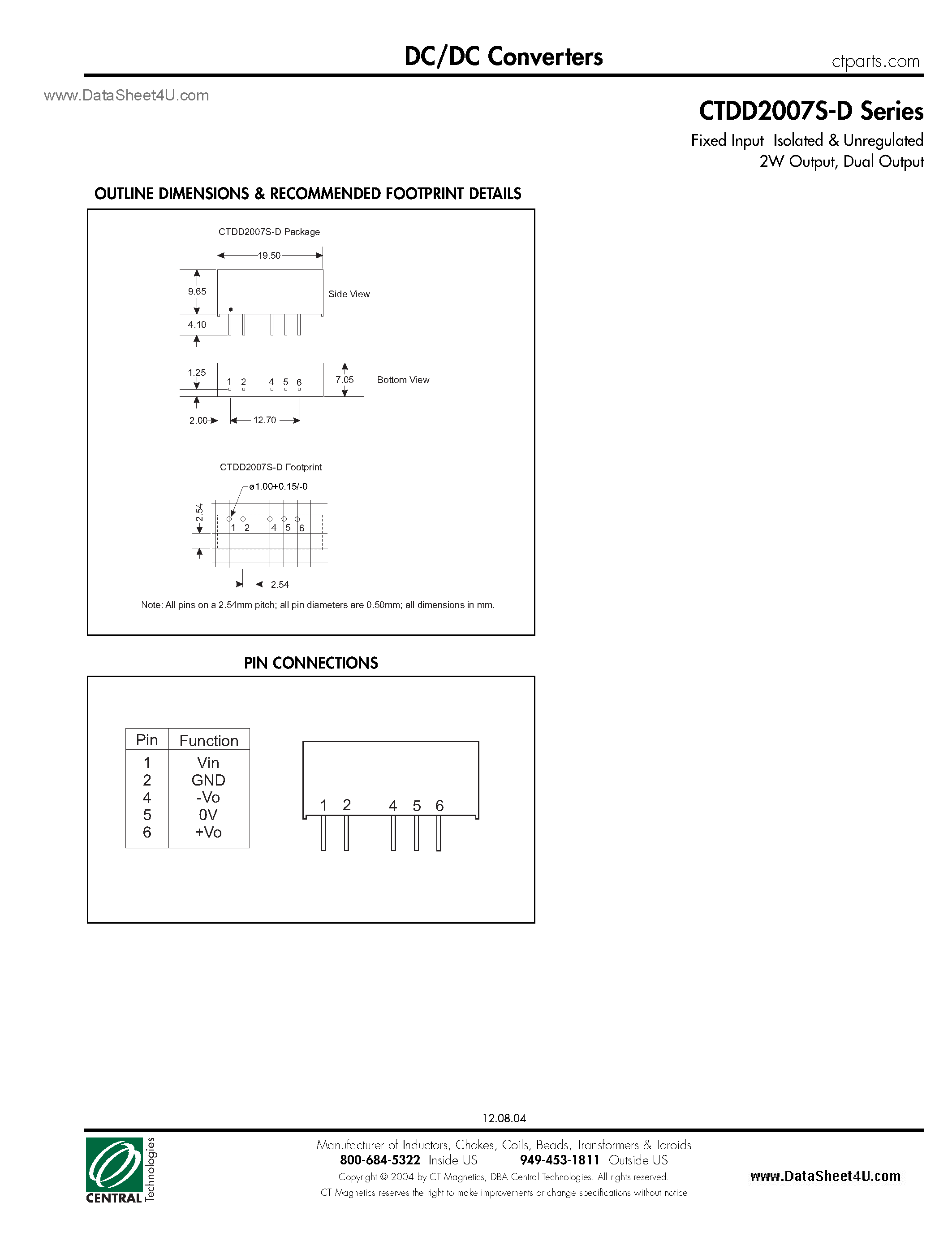 Даташит на микросхему CTDD2007S-D страница 2 Даташит CTDD2007S-D - DC/DC Converters страница 2