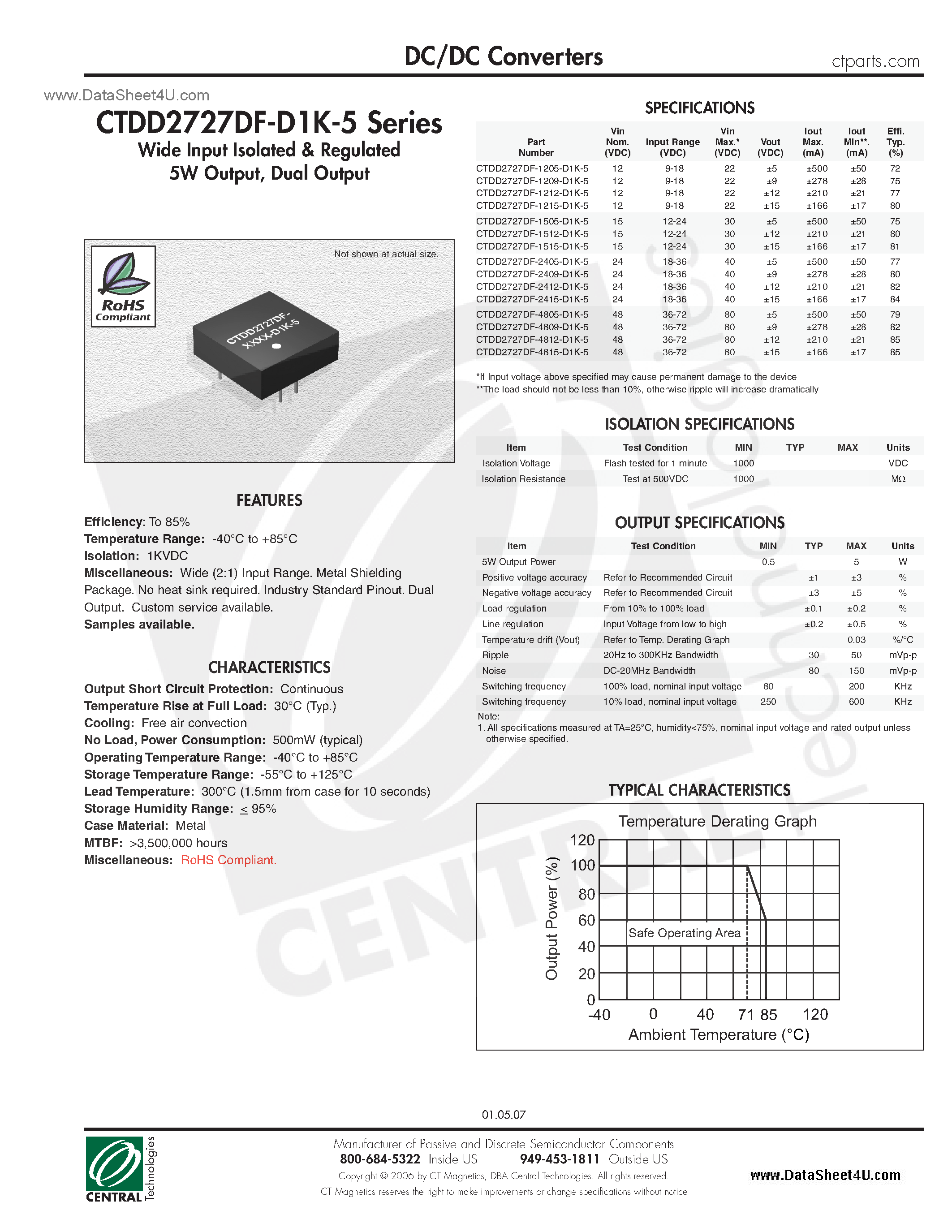 Datasheet CTDD2727DF-D1K-5 - DC/DC Converters page 1