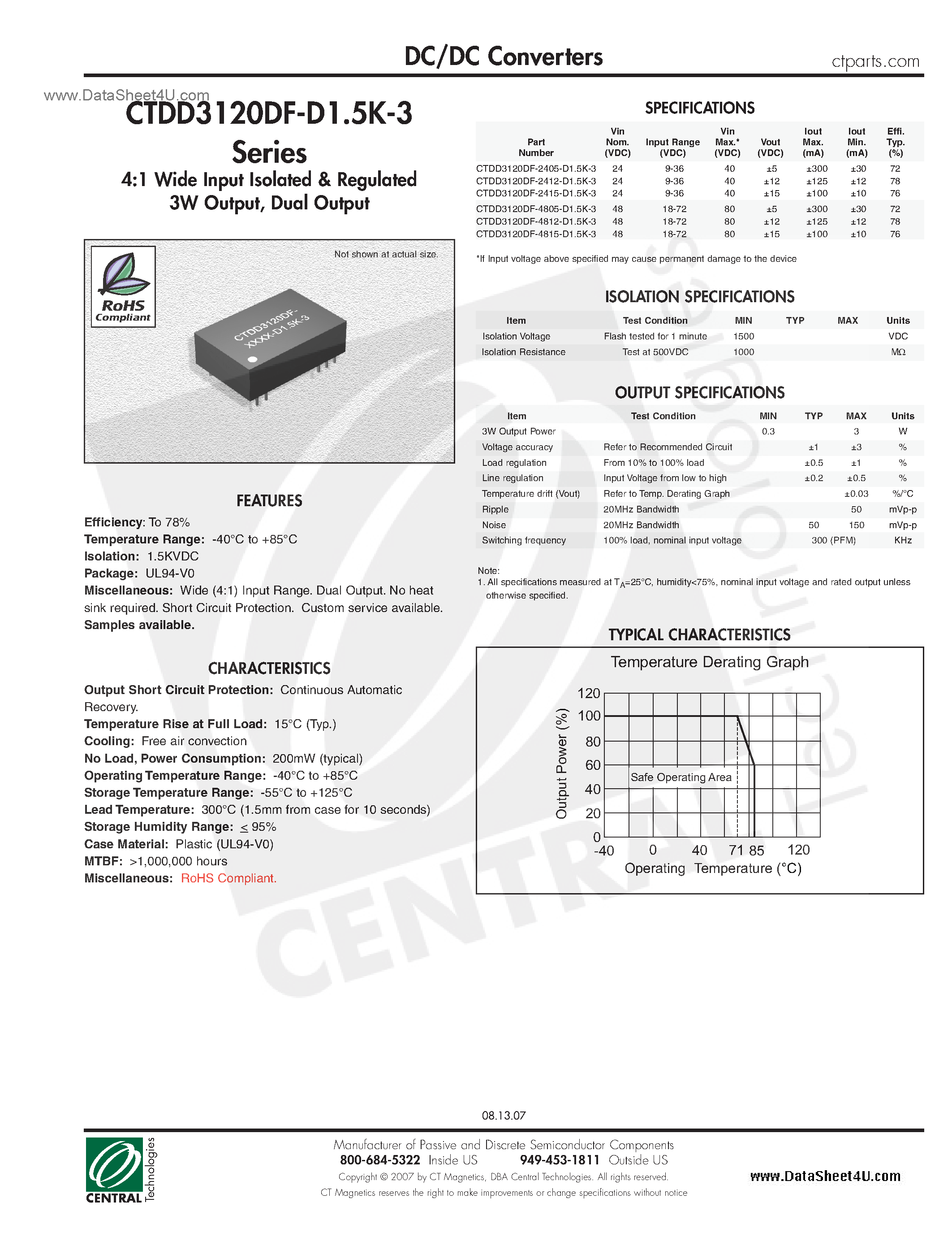 Datasheet CTDD3120DF-D1.5K-3 page 1 Datasheet CTDD3120DF-D1.5K-3 - DC/DC Converters page 1
