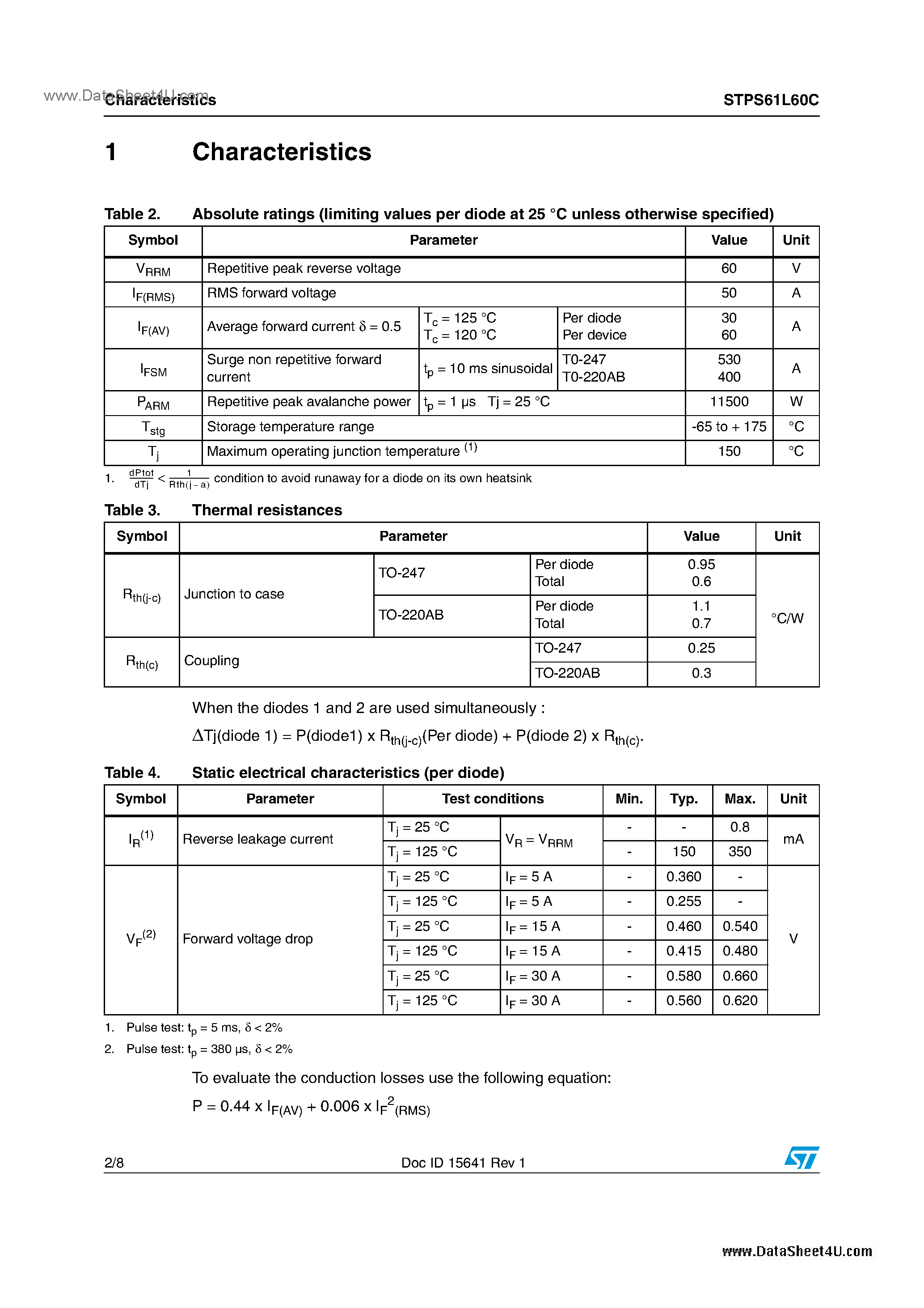 Datasheet STPS61L60C - Low drop power Schottky rectifier page 2