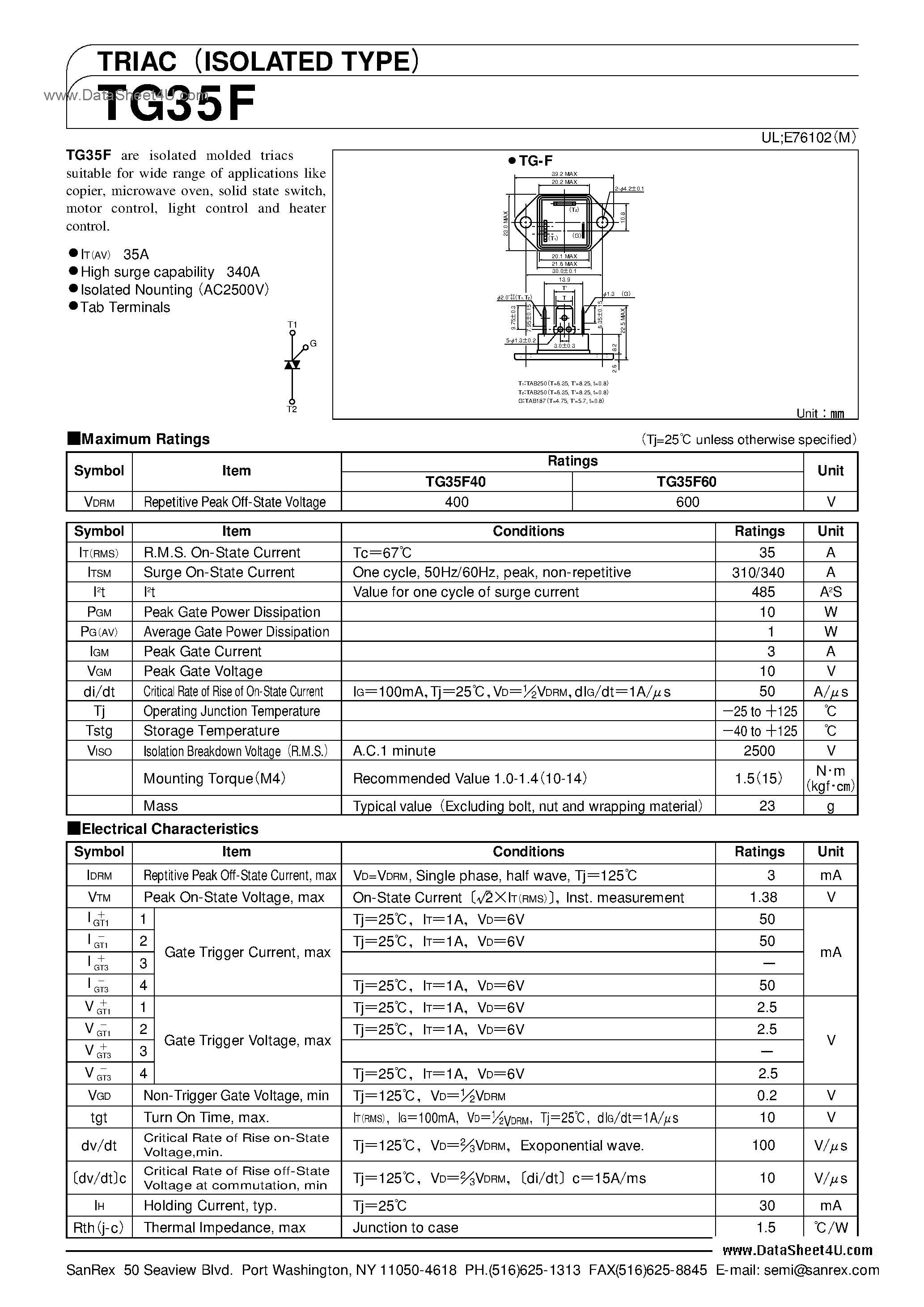 Datasheet TG35F - TRIAC page 1