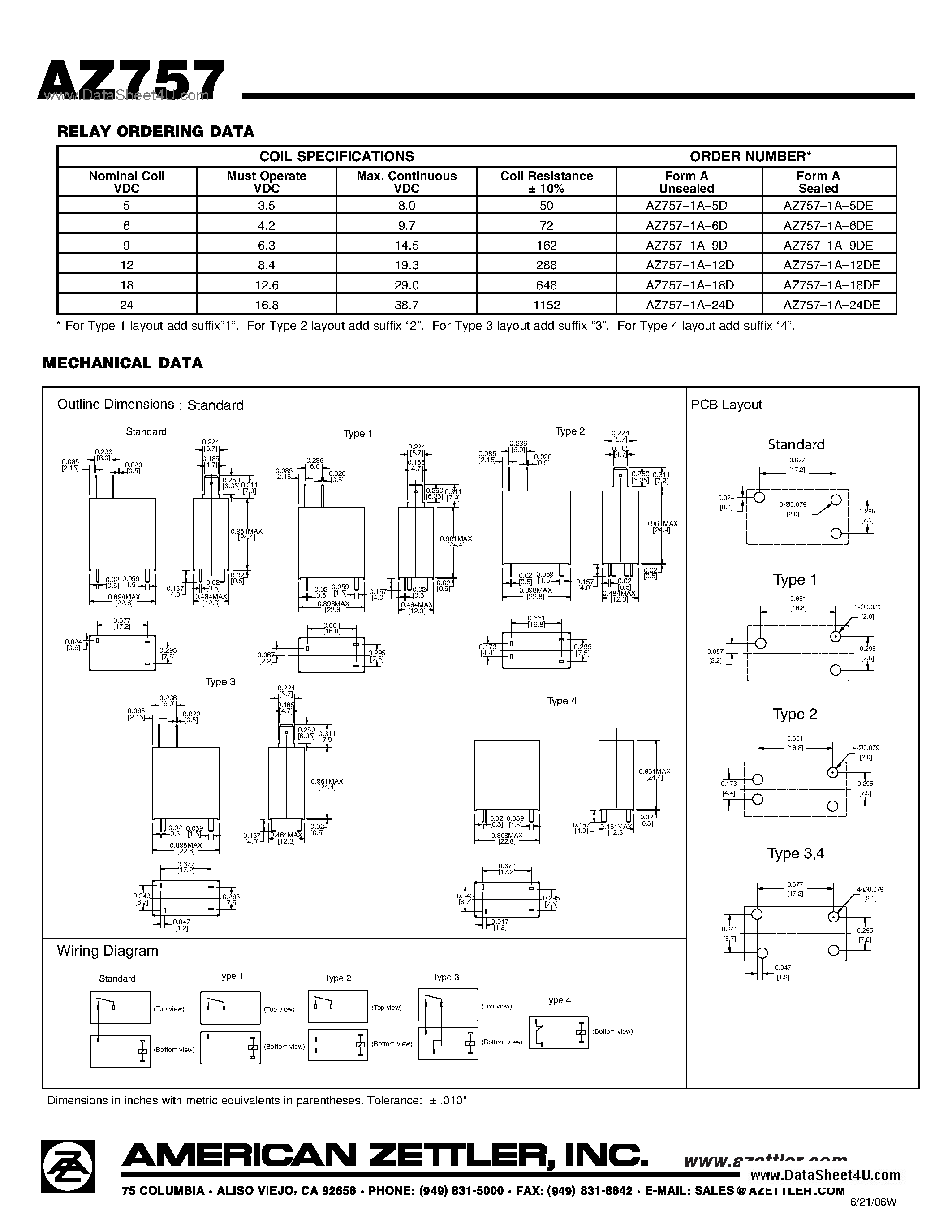 Даташит AZ757 - 20 AMP MINIATURE POWER RELAY страница 2