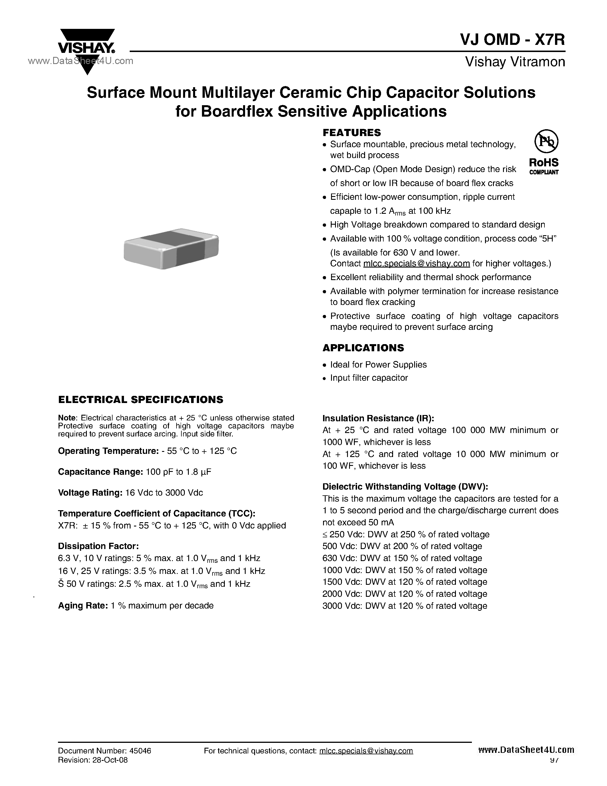 Datasheet VJ0805Y101 - Surface Mount Multilayer Ceramic Chip Capacitor Solutions page 1