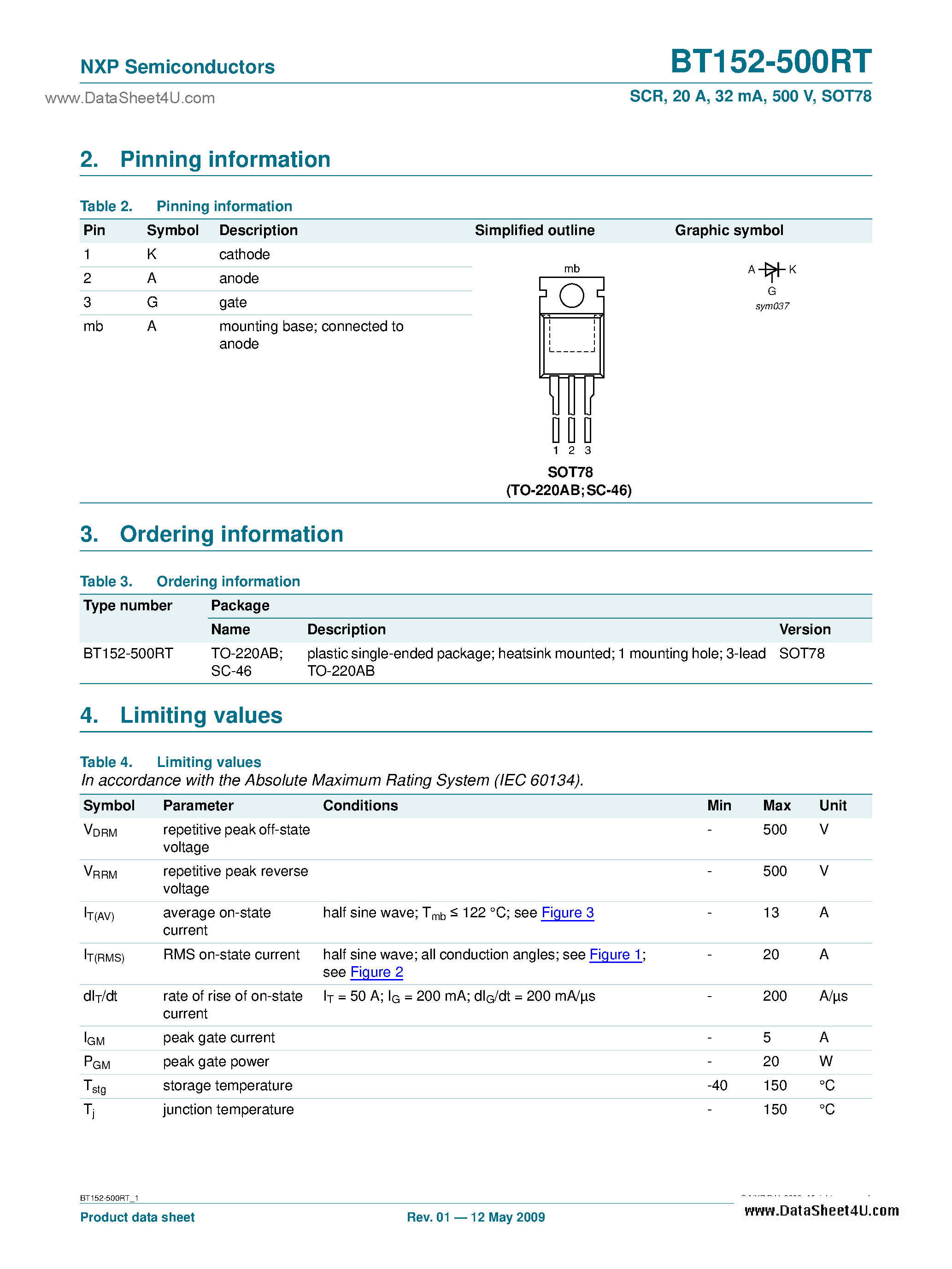 Datasheet BT152-500RT page 2 Datasheet BT152-500RT - Silicon Controlled Rectifier page 2