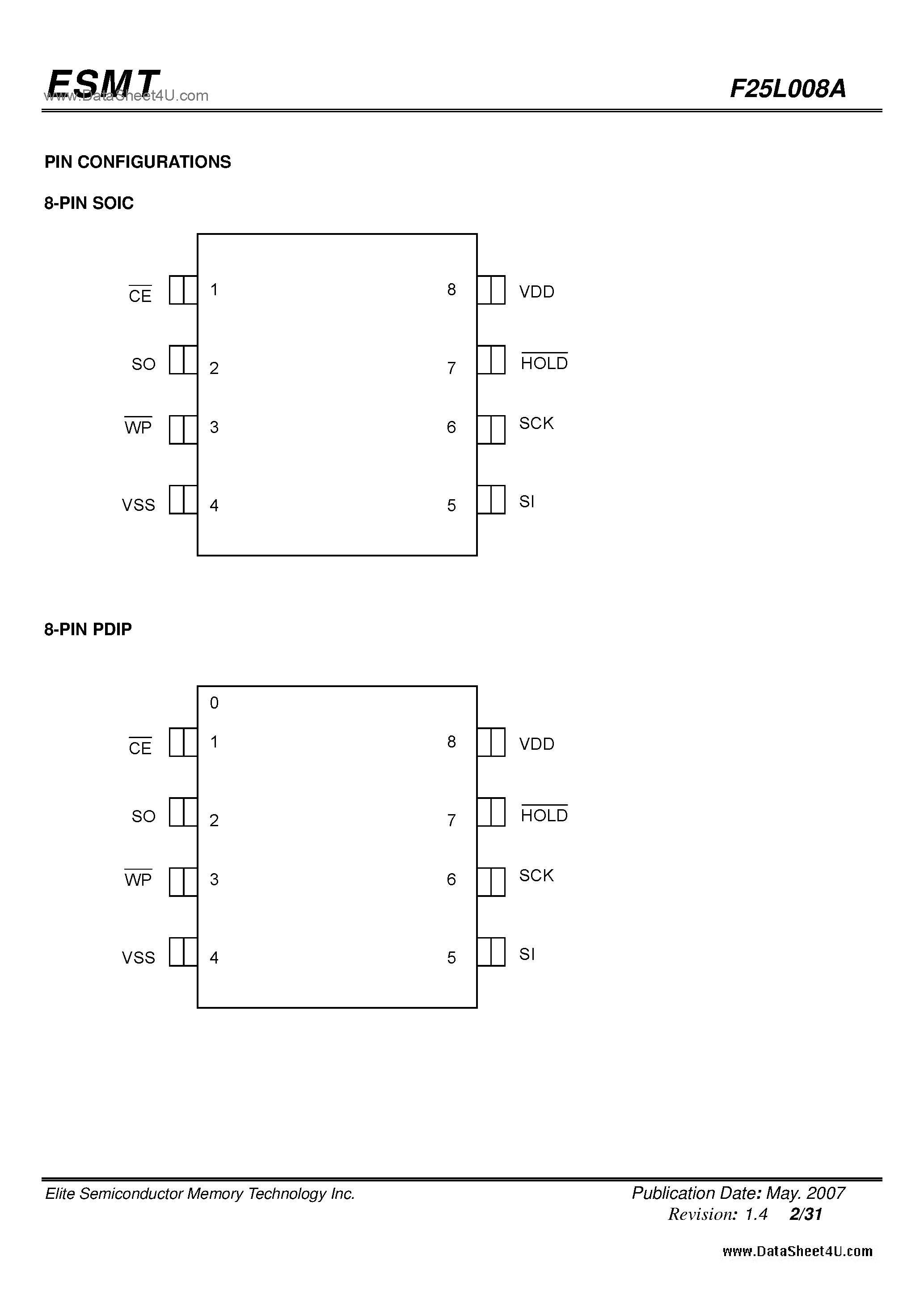 Даташит на микросхему F25L008A страница 2 Даташит F25L008A - 8Mbit (1Mx8) 3V Only Serial Flash Memory страница 2