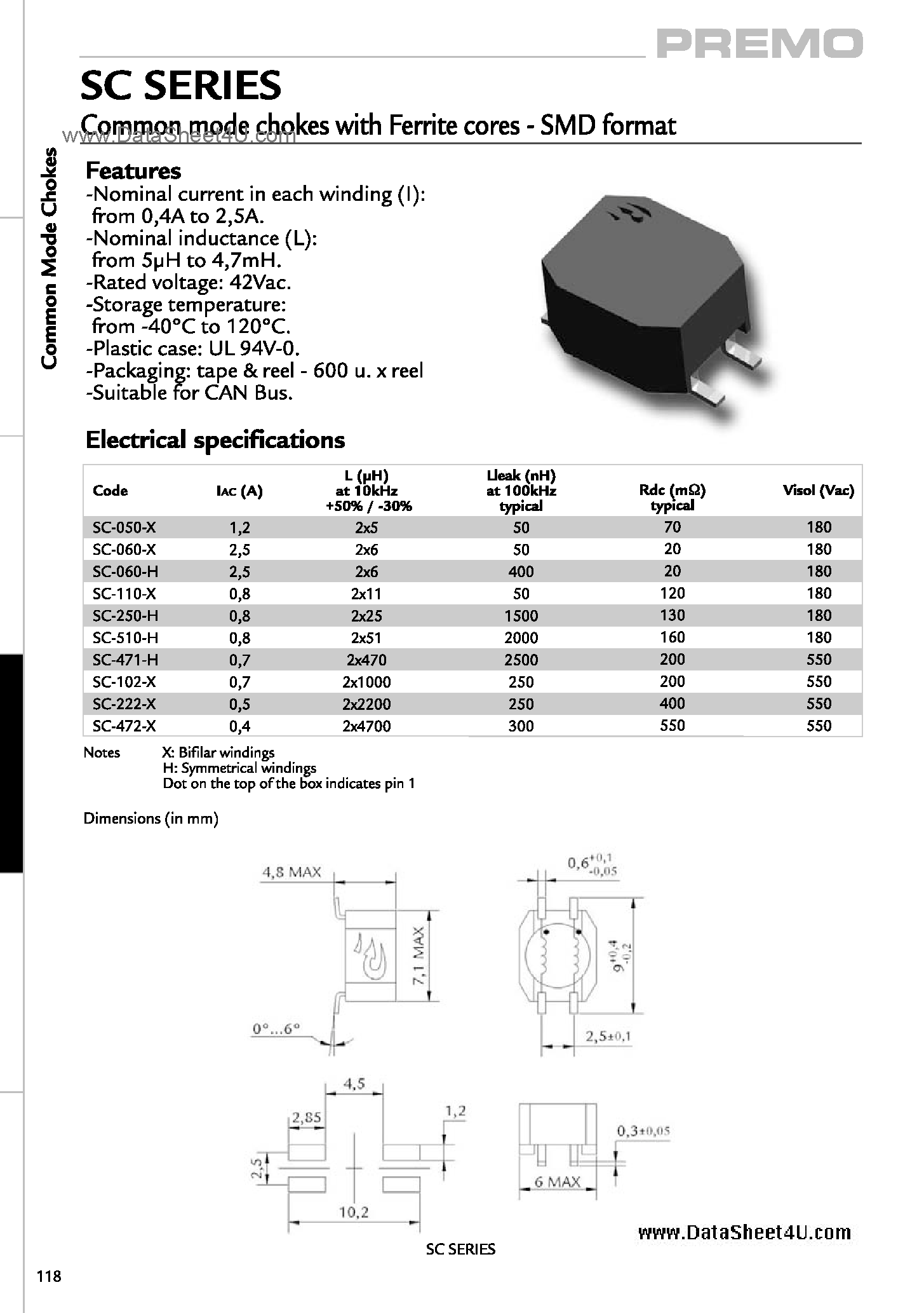 Datasheet SC-050-x page 1 Datasheet SC-050-x - Common Mode Chokes page 1