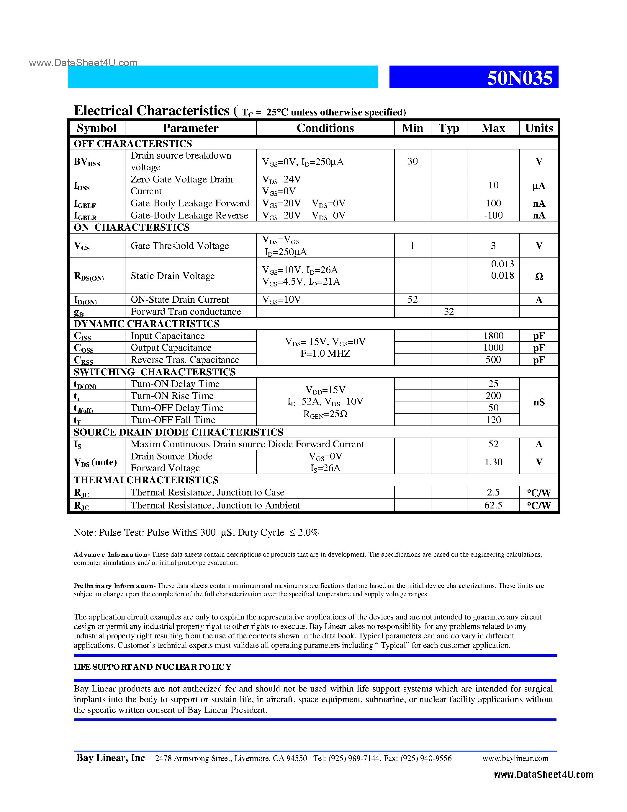 Даташит на микросхему 50N035 страница 2 Даташит 50N035 - N-Channel Field Effect Transistor страница 2