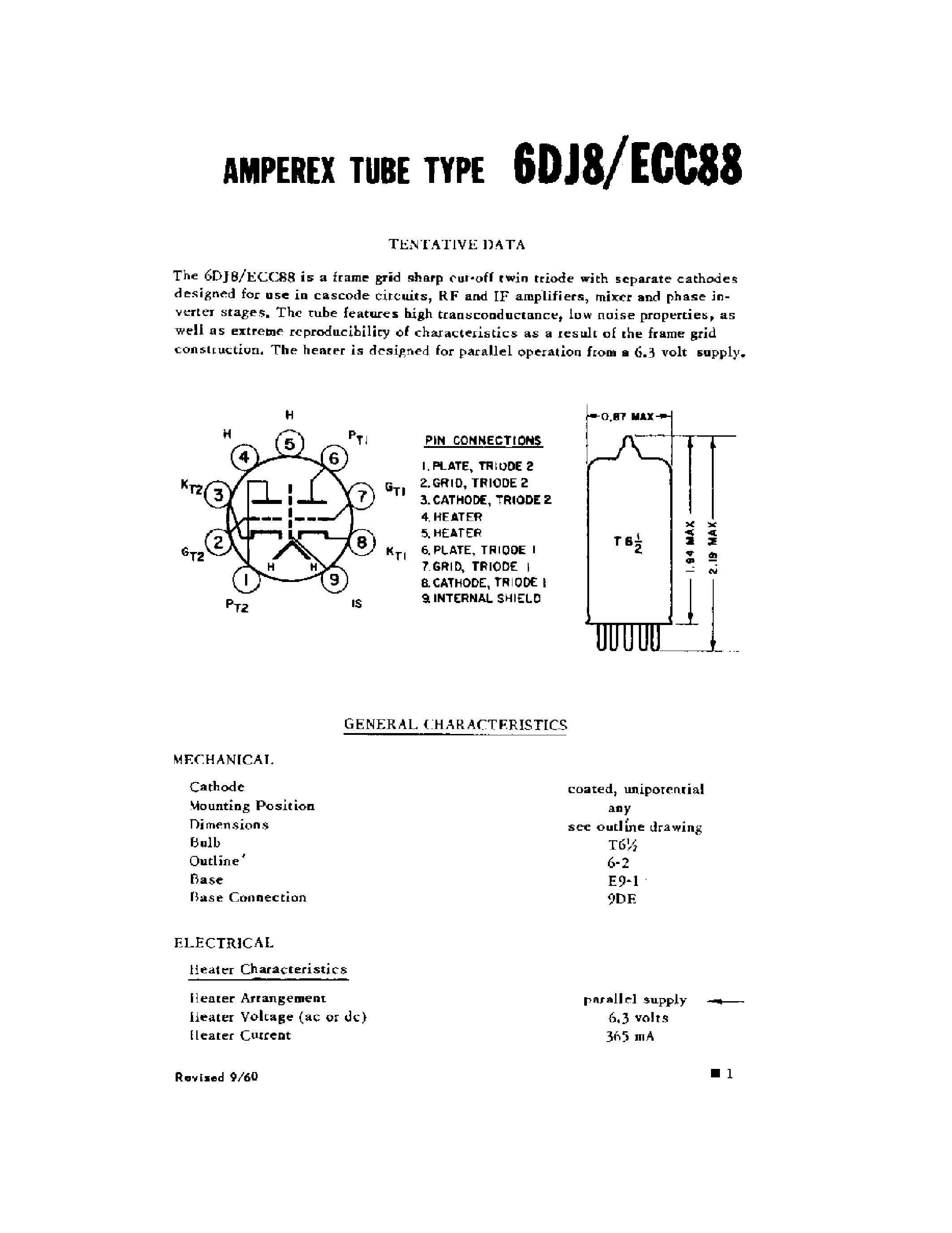 Datasheet 6DJ8 - Amperex Tube Type page 1