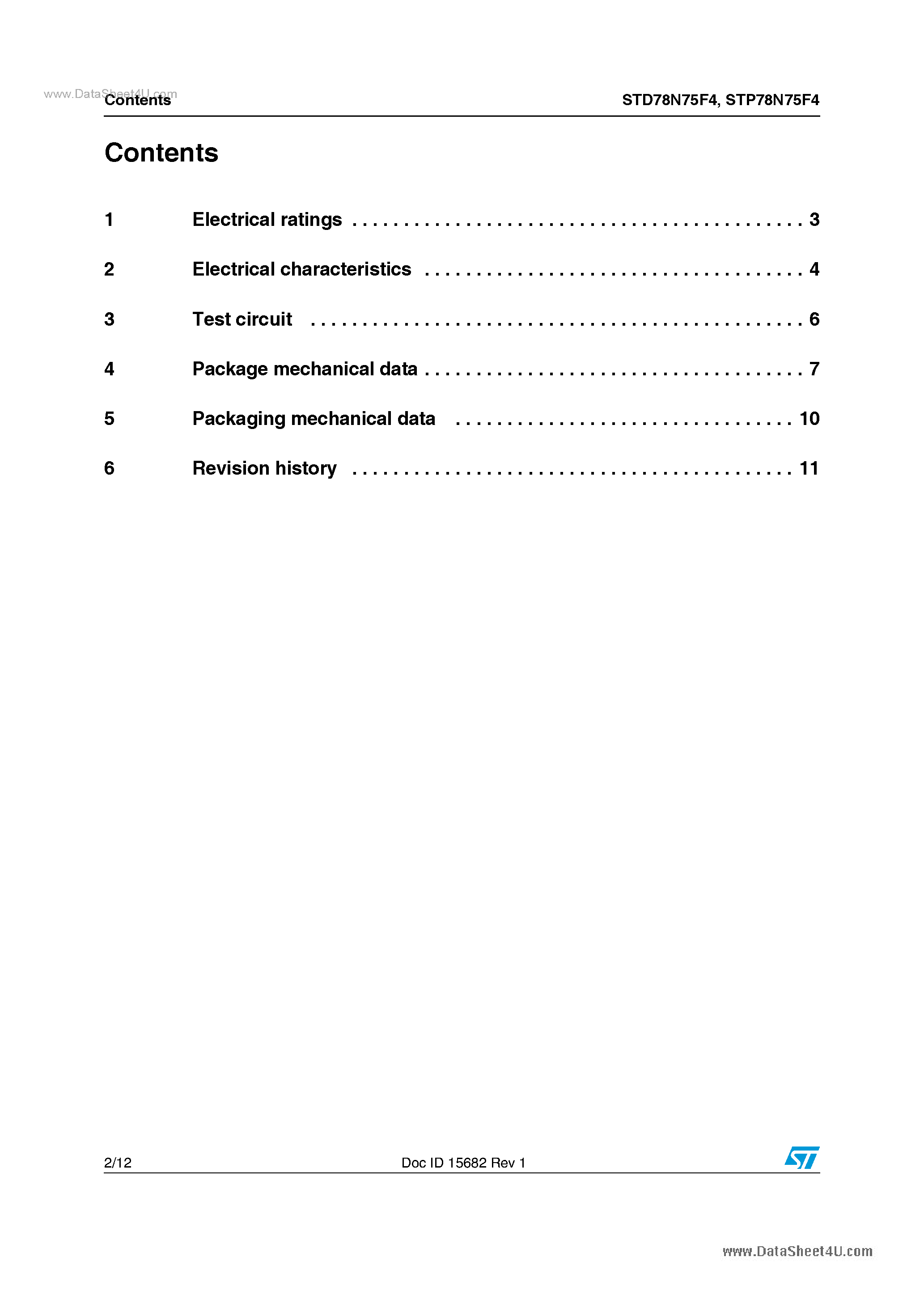 Datasheet STD78N75F4 - Power MOSFETs page 2
