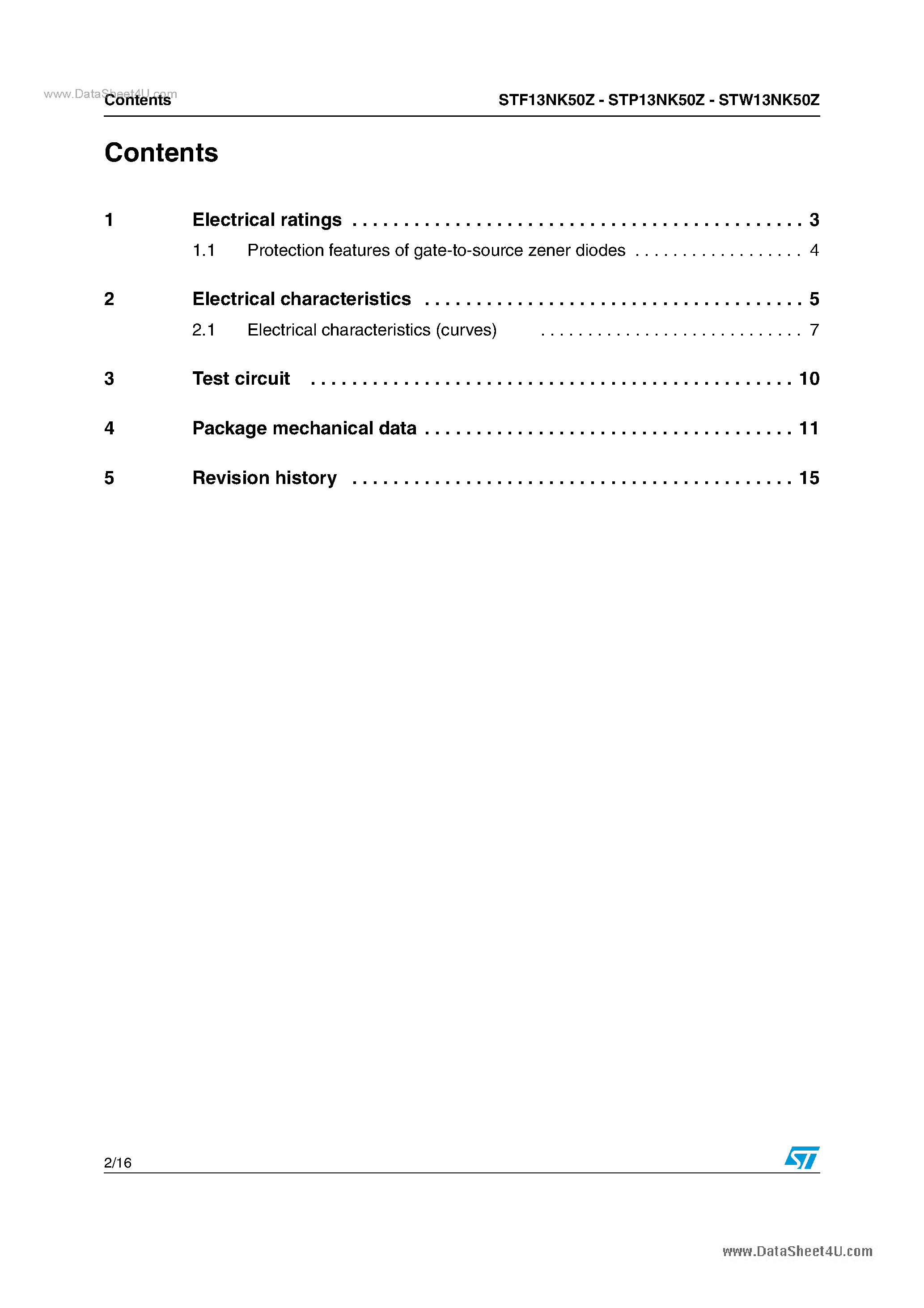 Datasheet STP13NK50Z - Power MOSFETs page 2