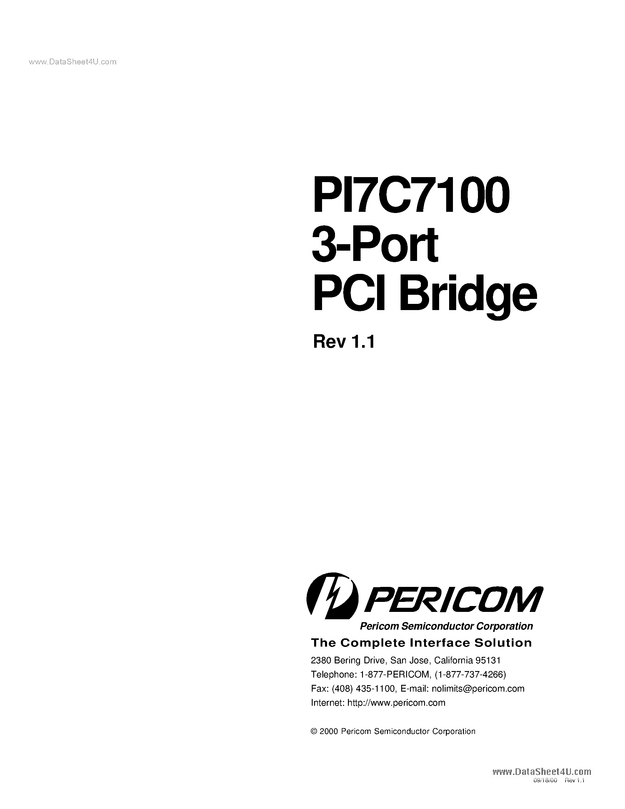 Datasheet PI7C7100 - 3-Port PCI Bridge page 1