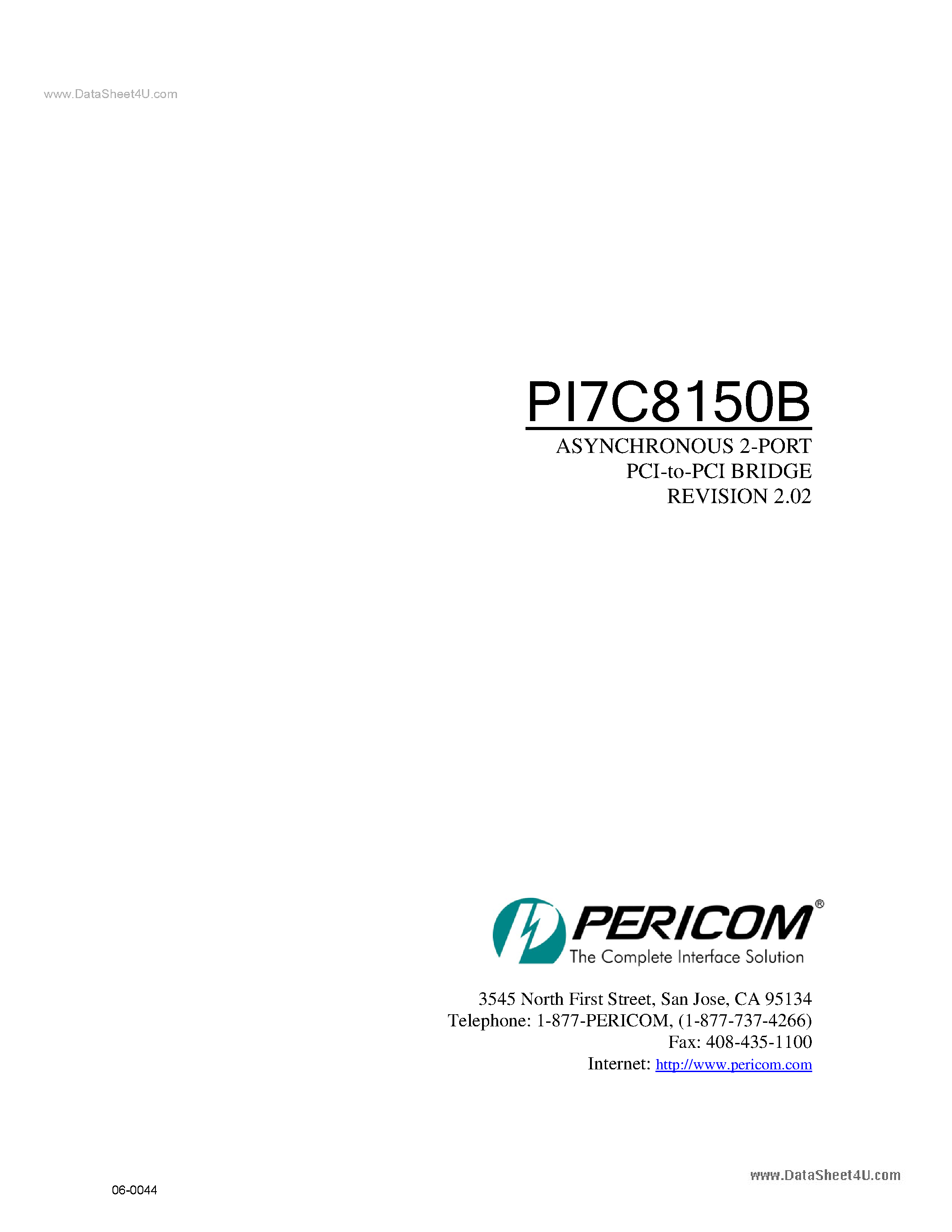 Datasheet PI7C8150B - ASYNCHRONOUS 2-PORT PCI-TO-PCI BRIDGE page 1