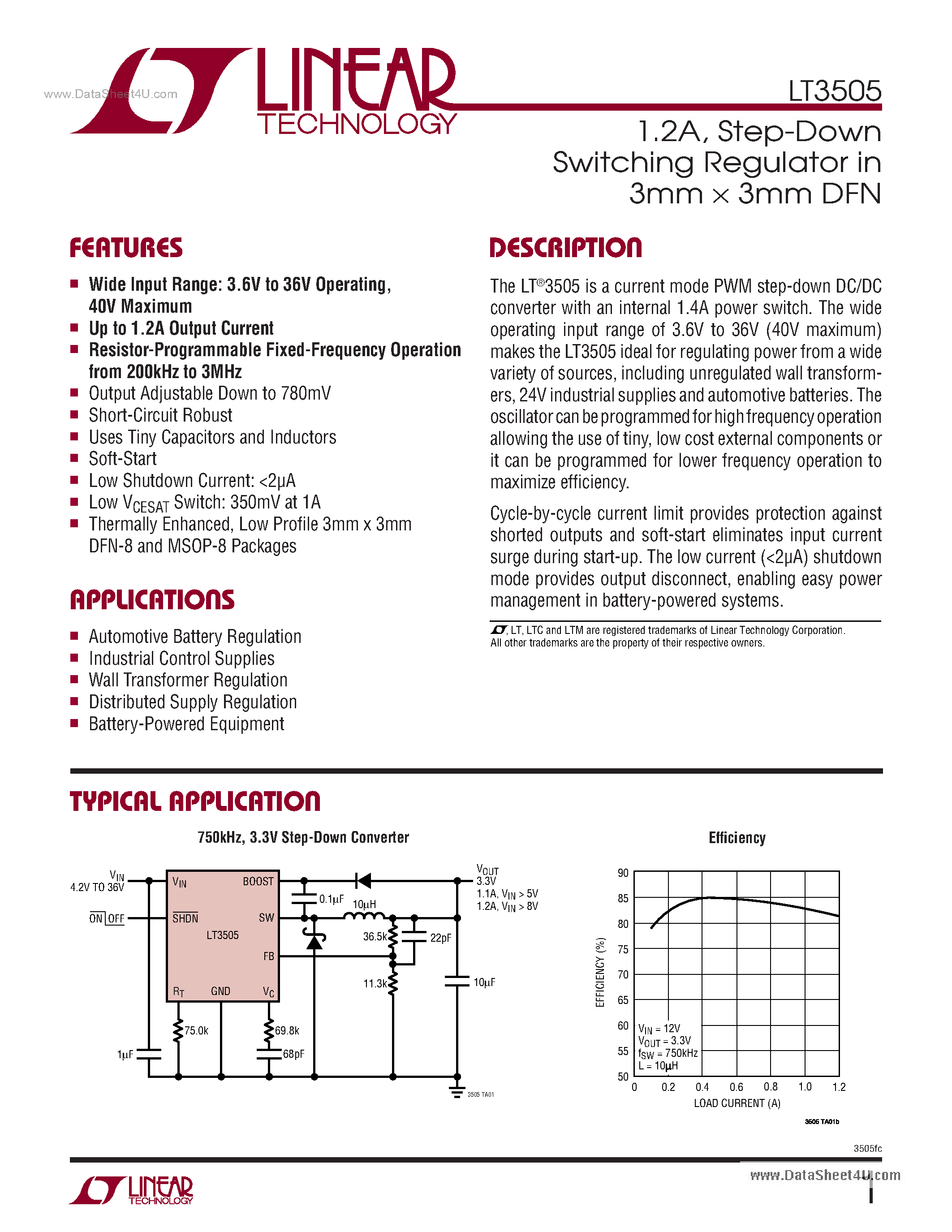 Datasheet LT3505 - Step-Down Switching Regulator page 1