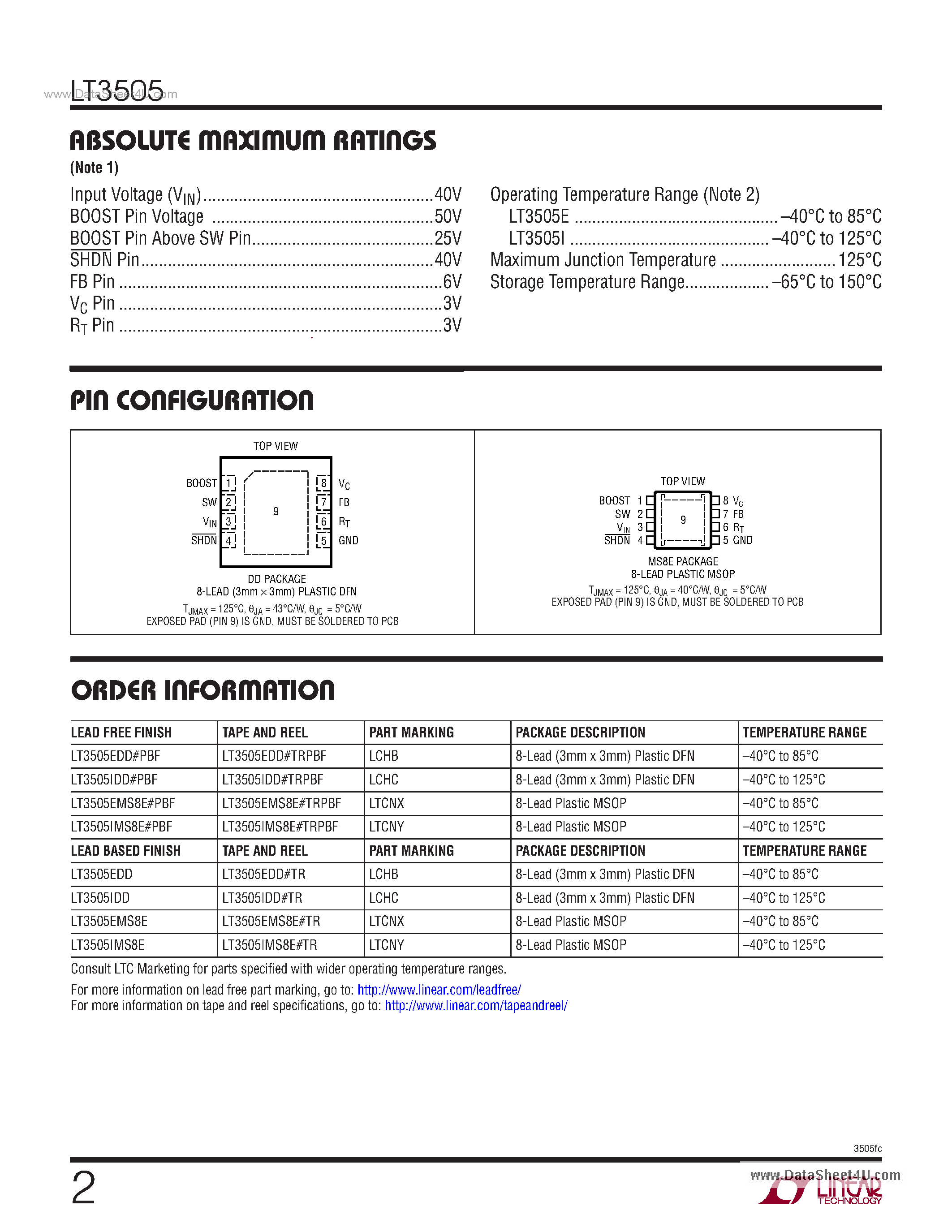 Datasheet LT3505 - Step-Down Switching Regulator page 2