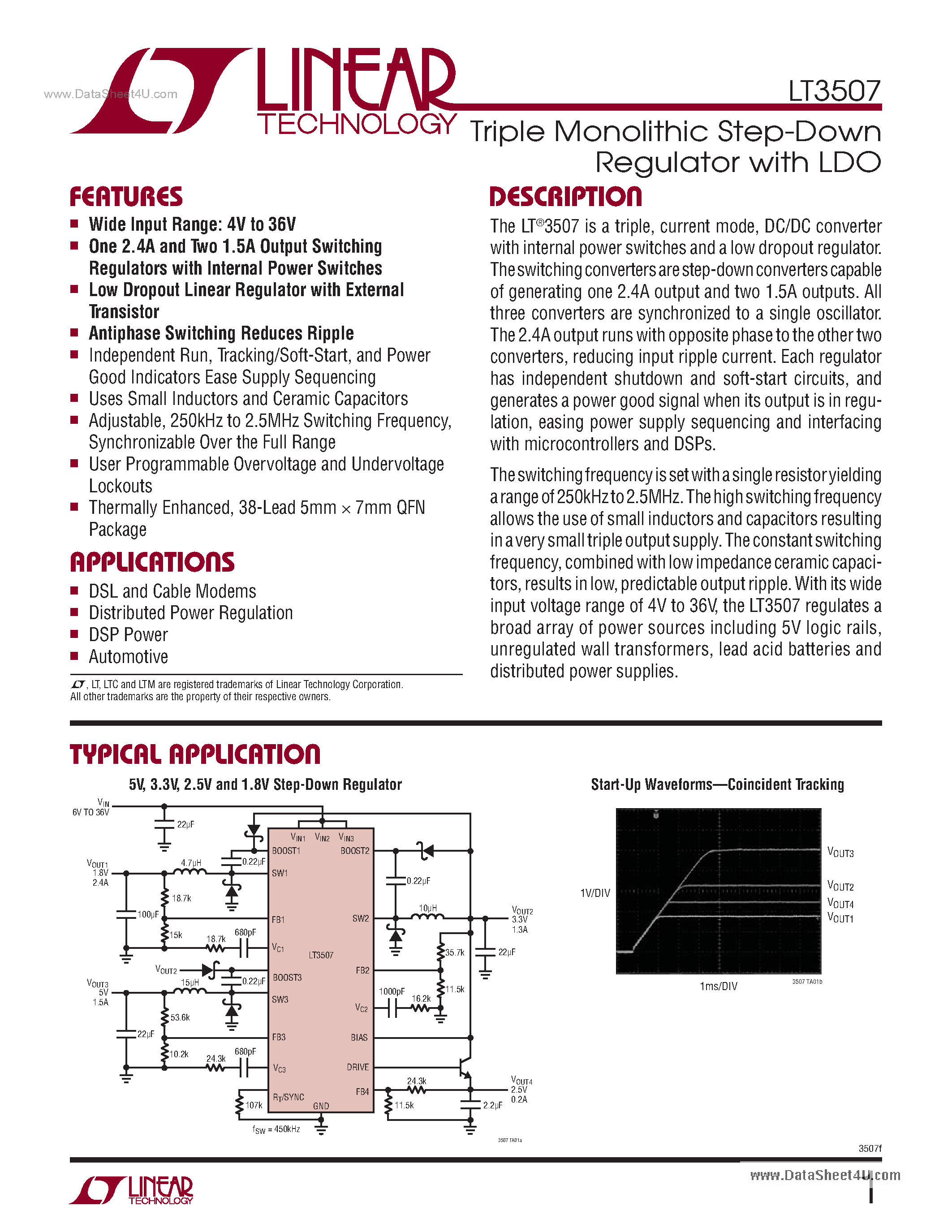Datasheet LT3507 - Triple Monolithic Step-Down Regulator page 1