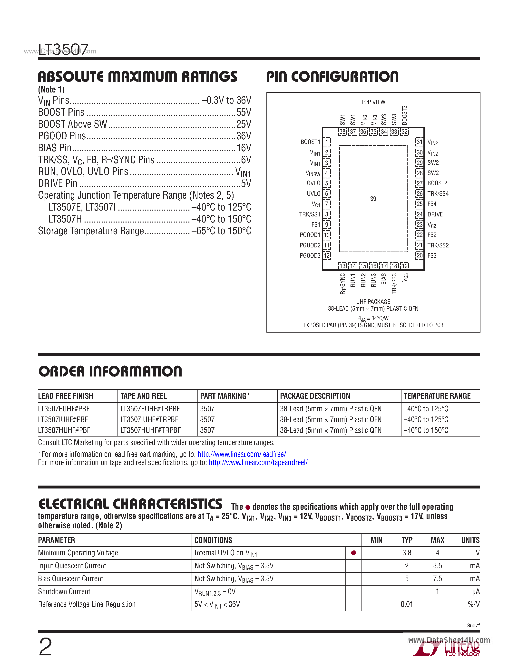 Datasheet LT3507 - Triple Monolithic Step-Down Regulator page 2