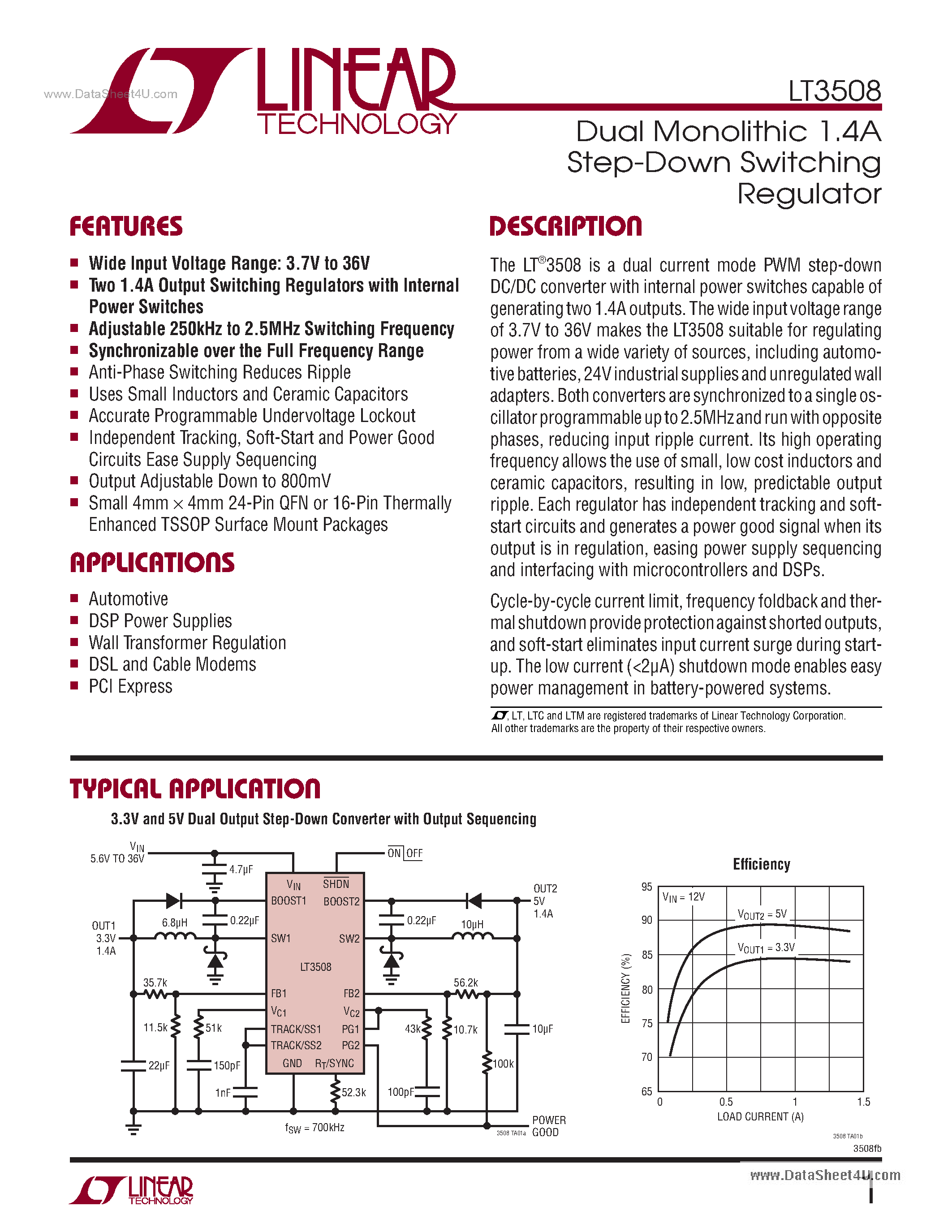 Datasheet LT3508 page 1 Datasheet LT3508 - Dual Monolithic 1.4A Step-Down Switching Regulator page 1