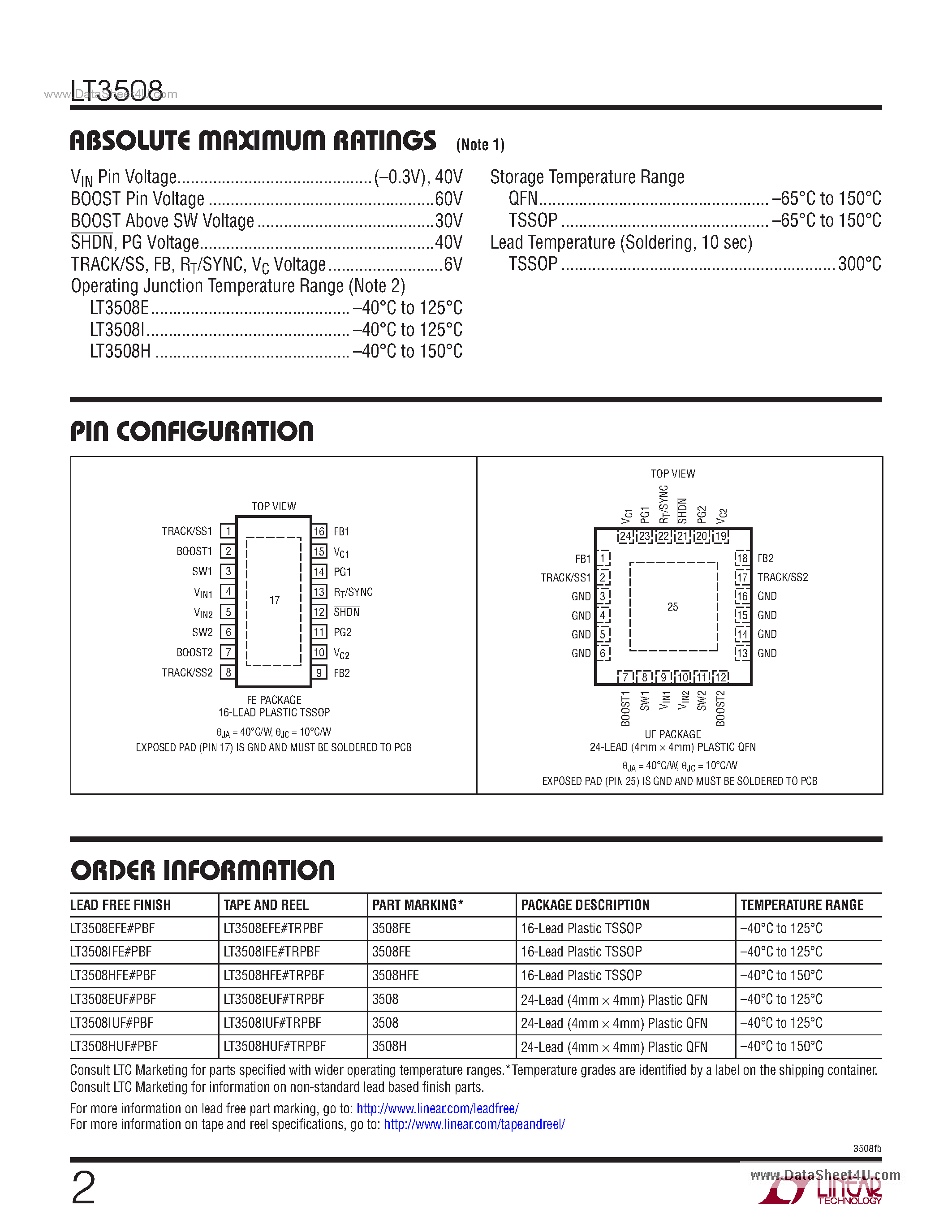 Datasheet LT3508 page 2 Datasheet LT3508 - Dual Monolithic 1.4A Step-Down Switching Regulator page 2