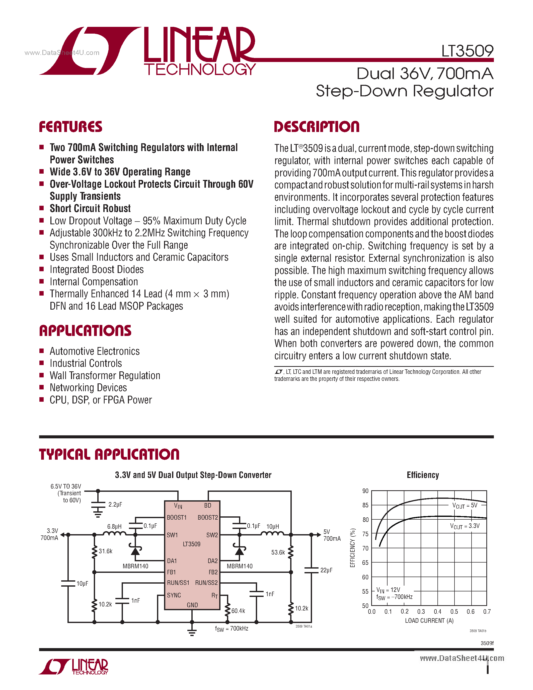 Datasheet LT3509 page 1 Datasheet LT3509 - 700mA Step-Down Regulator page 1