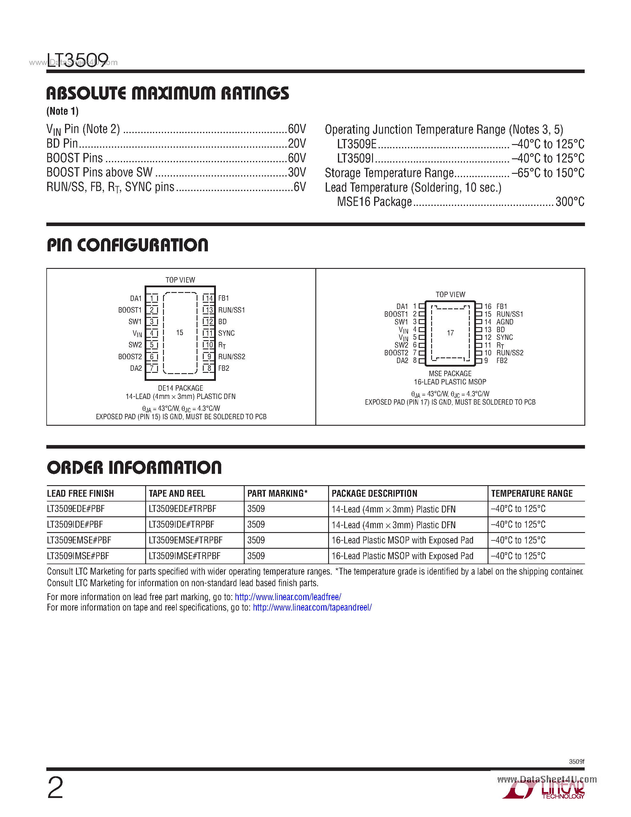 Datasheet LT3509 page 2 Datasheet LT3509 - 700mA Step-Down Regulator page 2