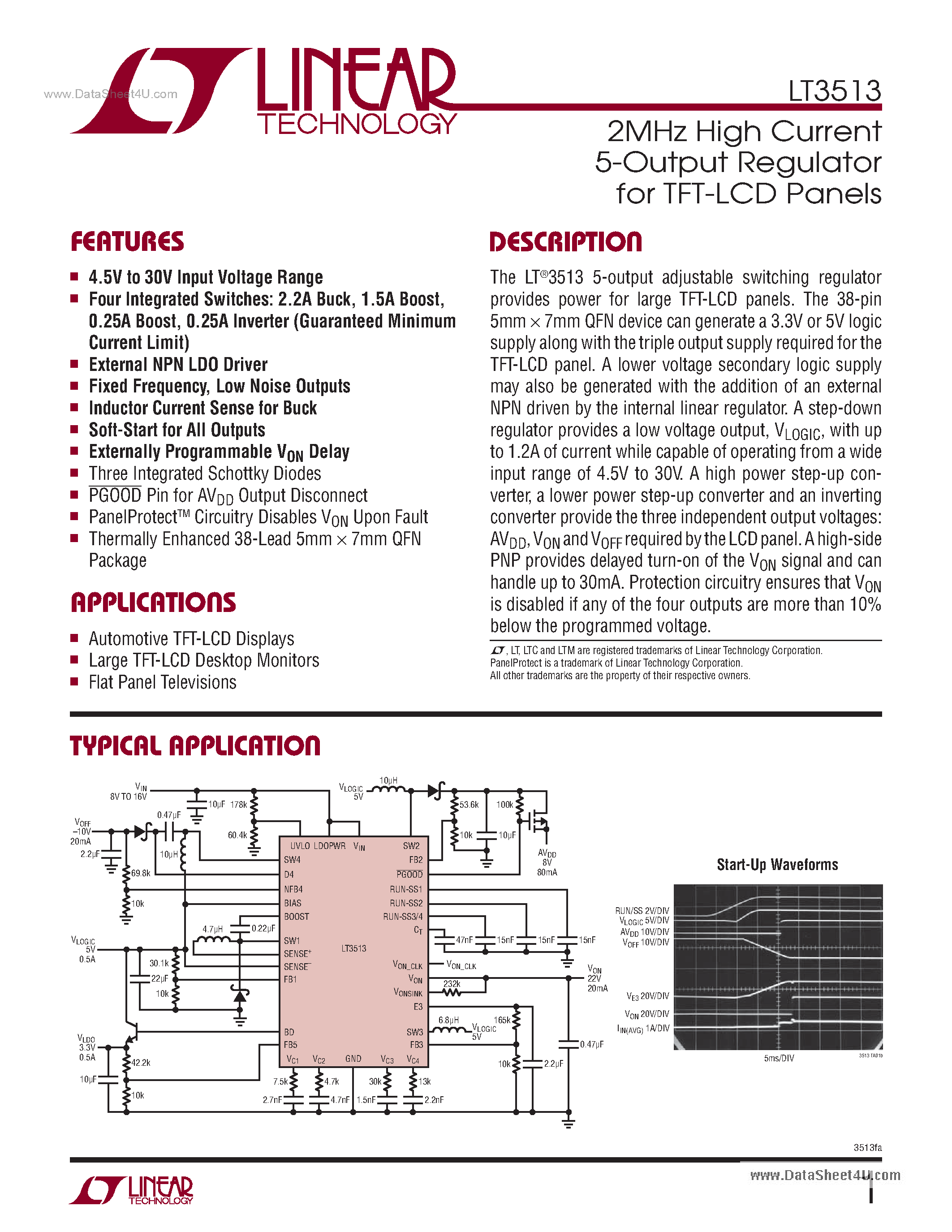 Datasheet LT3513 - 2MHz High Current 5-Output Regulator page 1
