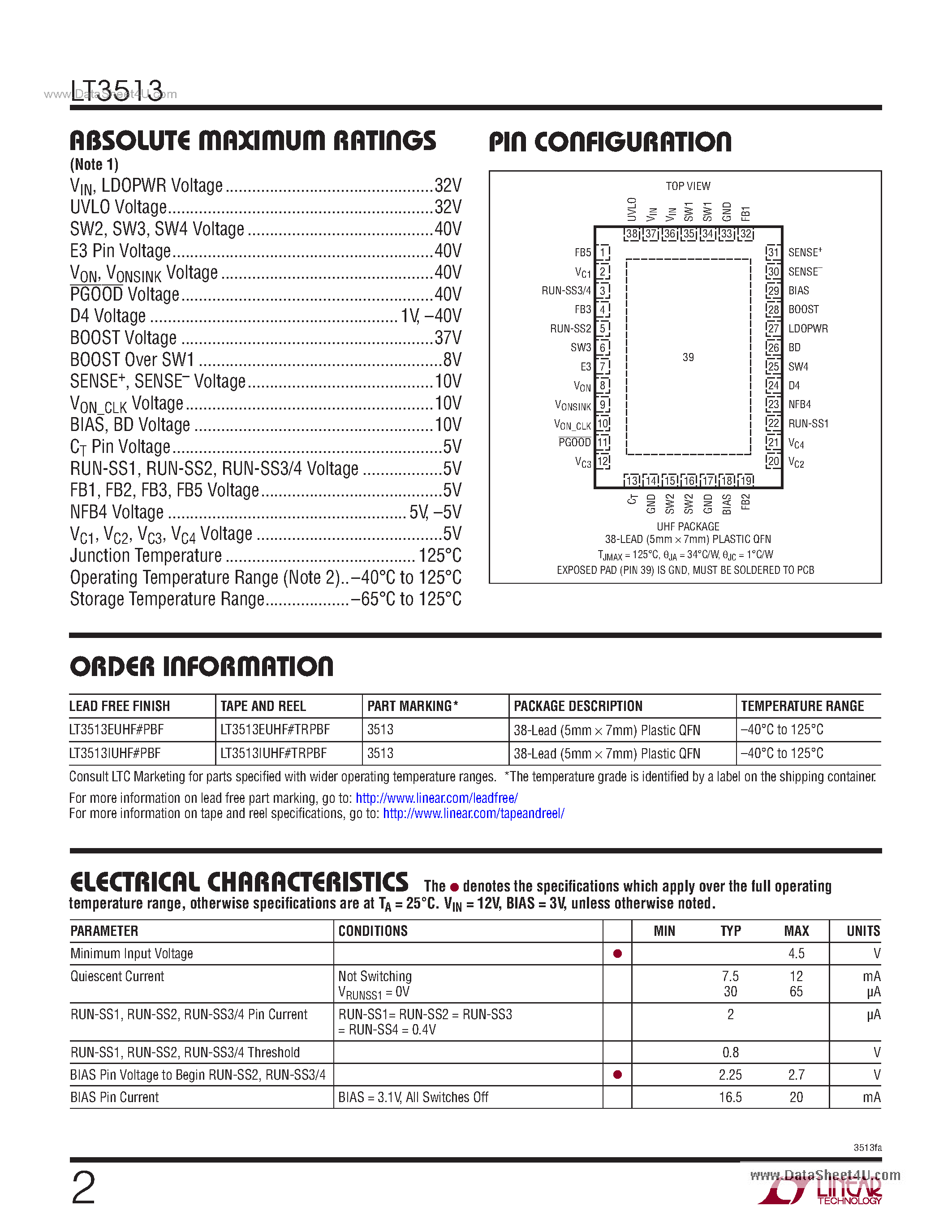 Datasheet LT3513 - 2MHz High Current 5-Output Regulator page 2