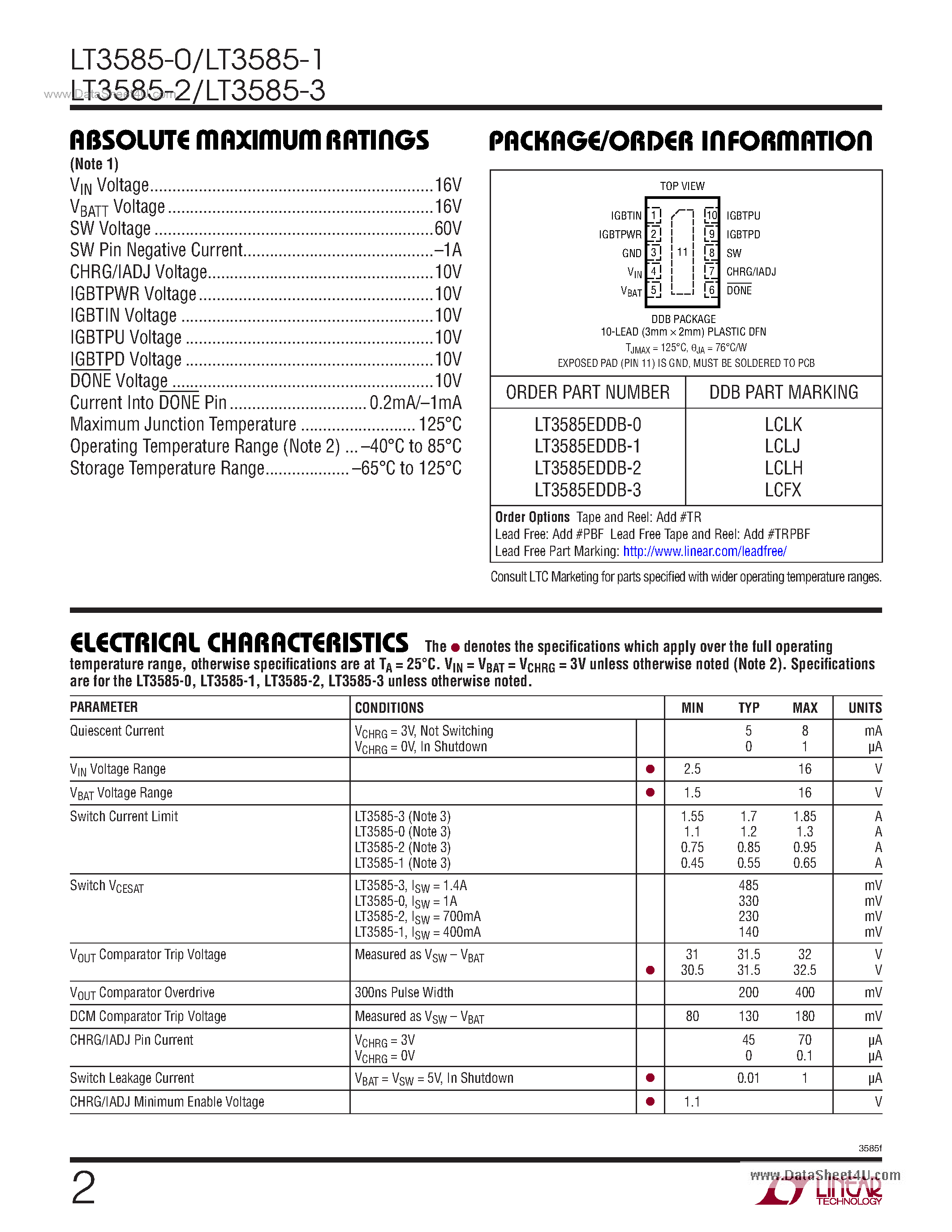 Datasheet LT3585-0 - (LT3585-x) Photoflash Chargers page 2