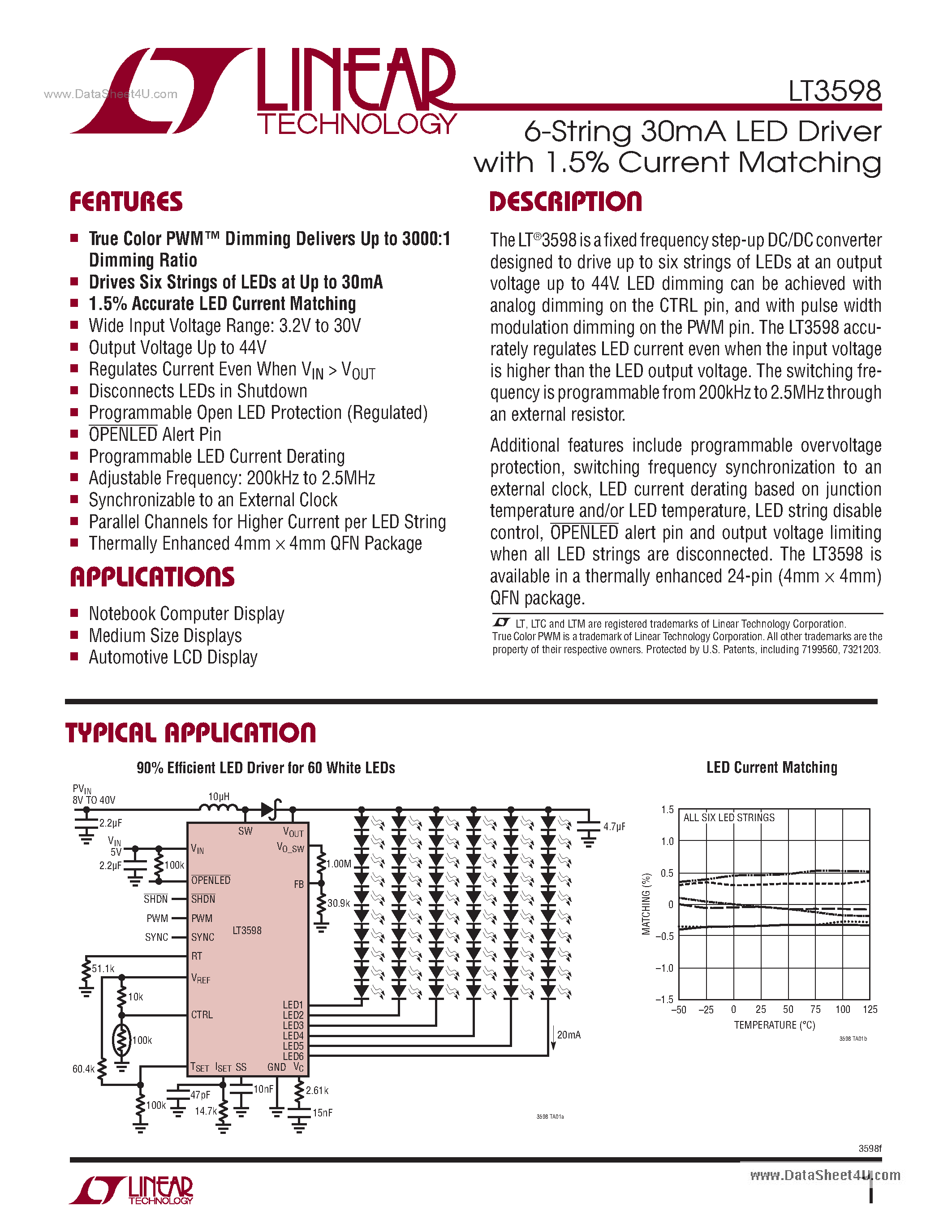 Datasheet LT3598 - 6-String 30mA LED Driver page 1