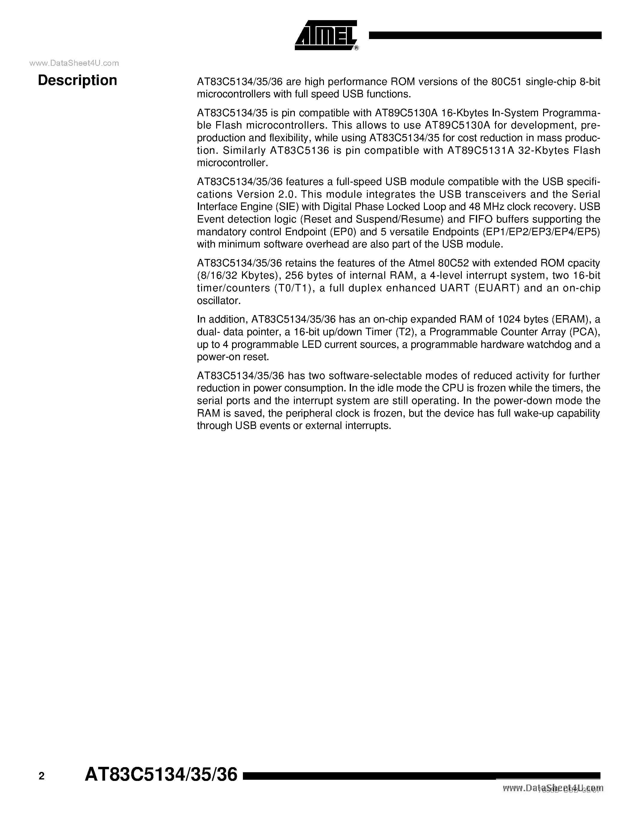 Datasheet AT83EC5134 - (AT83EC5134 - AT83EC5136) 8-bit Microcontroller page 2