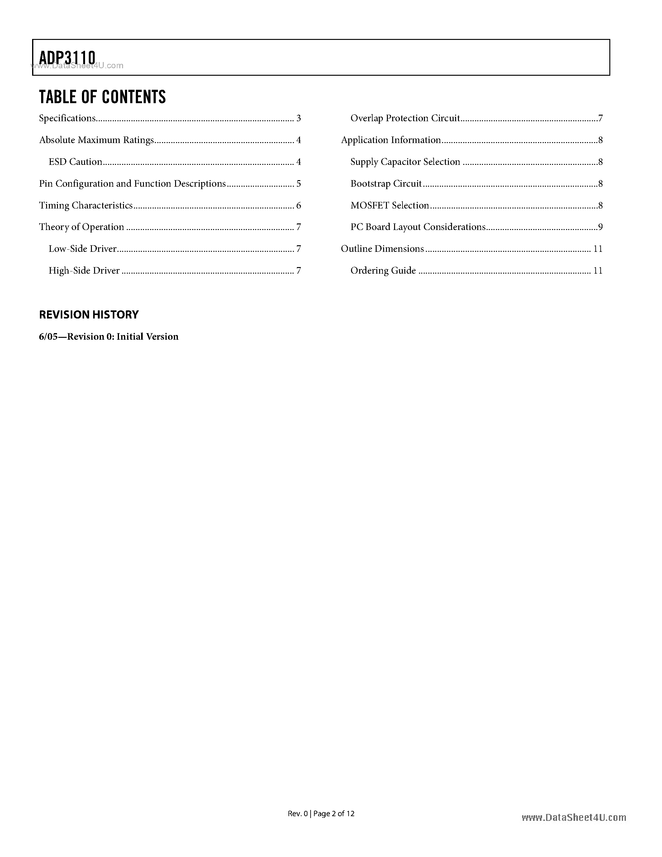 Datasheet ADP3110 - 12V MOSFET Driver page 2