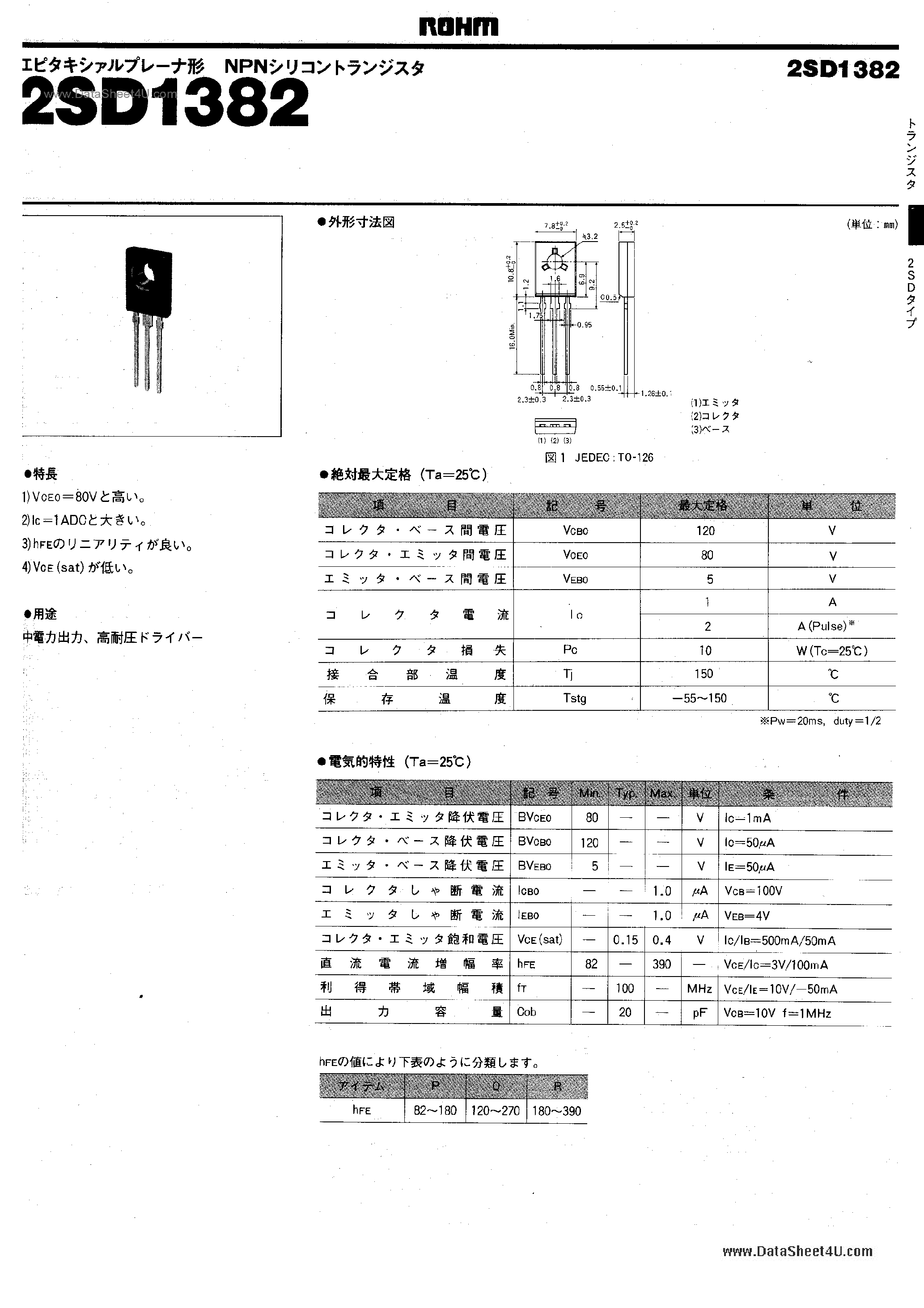 Datasheet 2SD1382 page 1 Datasheet 2SD1382 - NPN Transistor page 1
