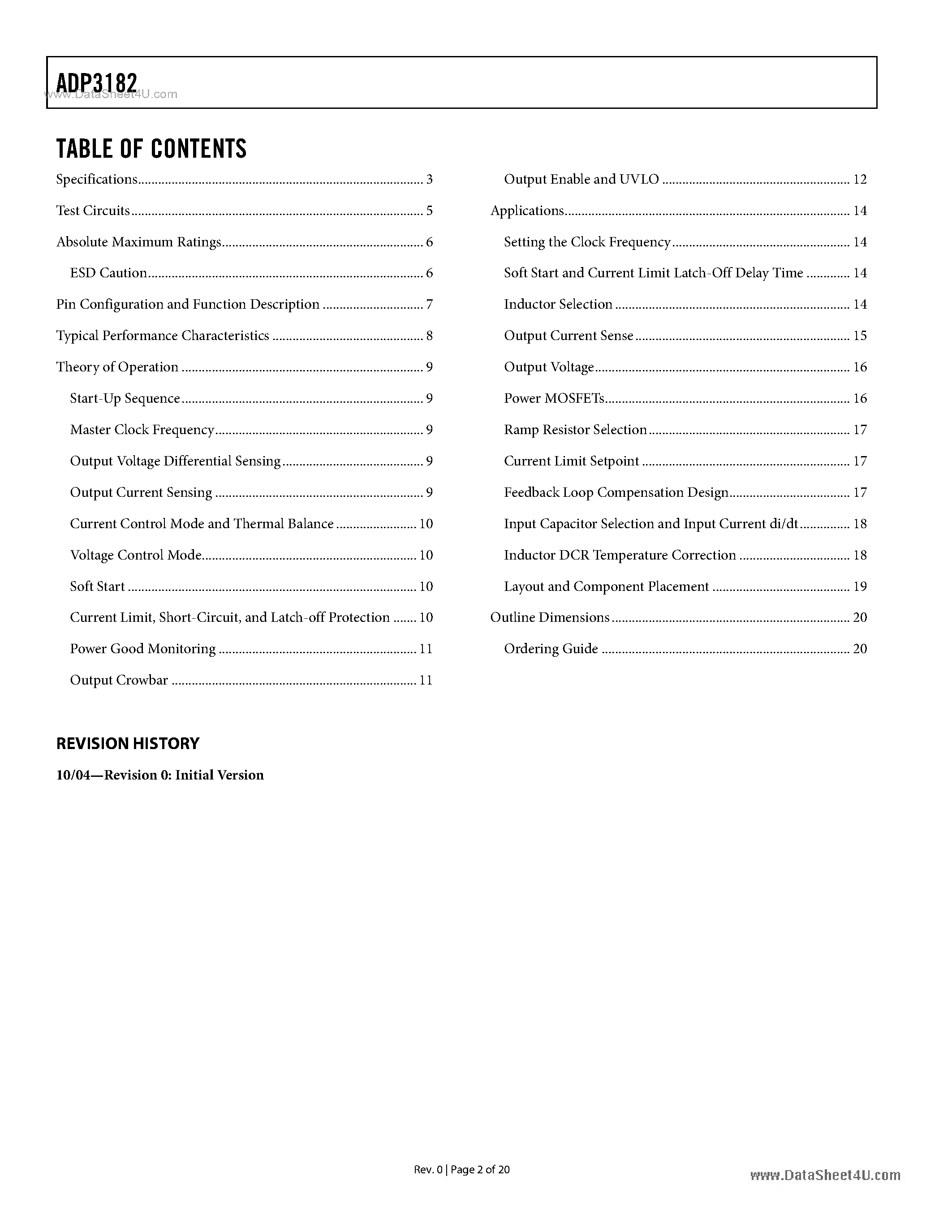 Datasheet ADP3182 - Adjustable Output 1-/2-/3-Phase Synchronous Buck Controller page 2