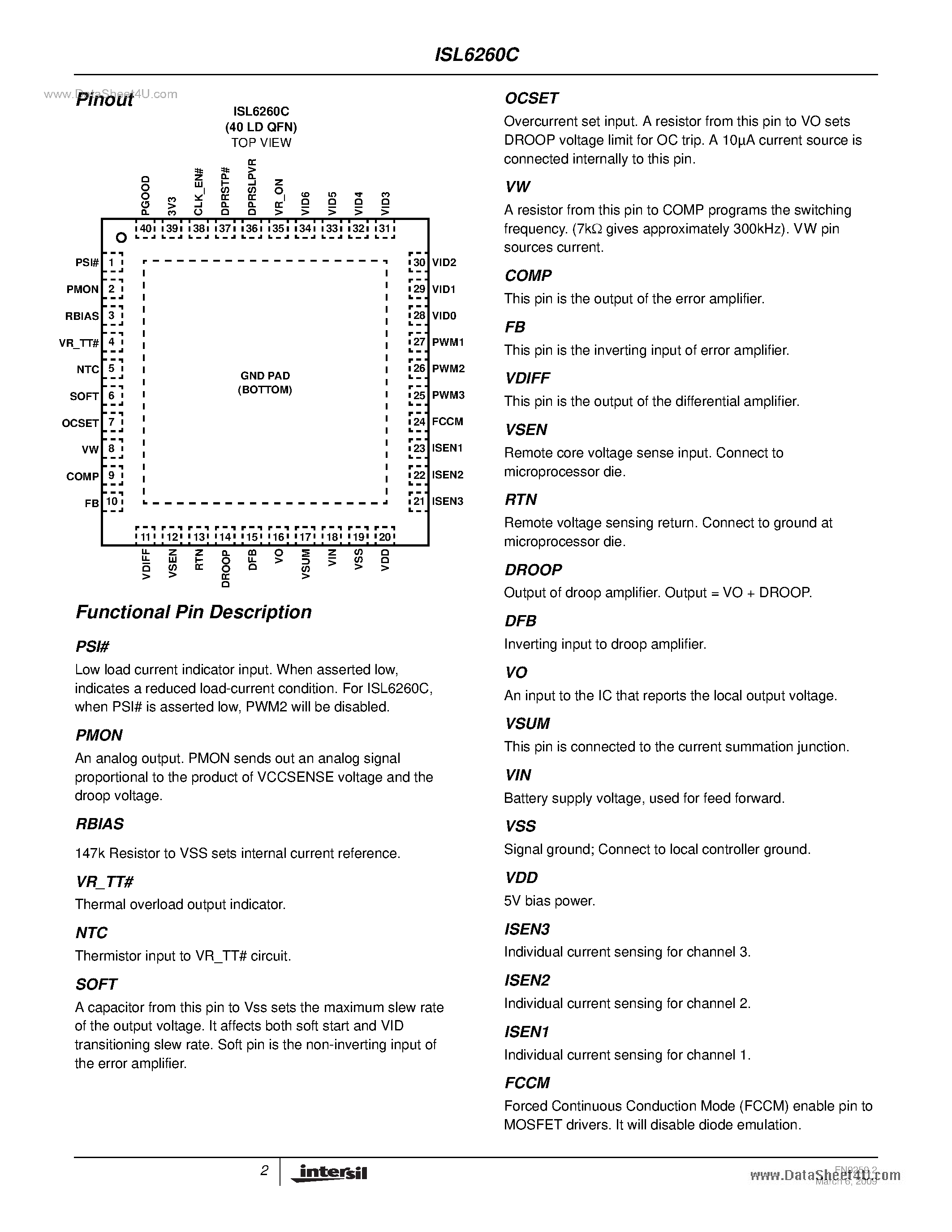 Datasheet ISL6260C page 2 Datasheet ISL6260C - Multiphase PWM Regulator page 2