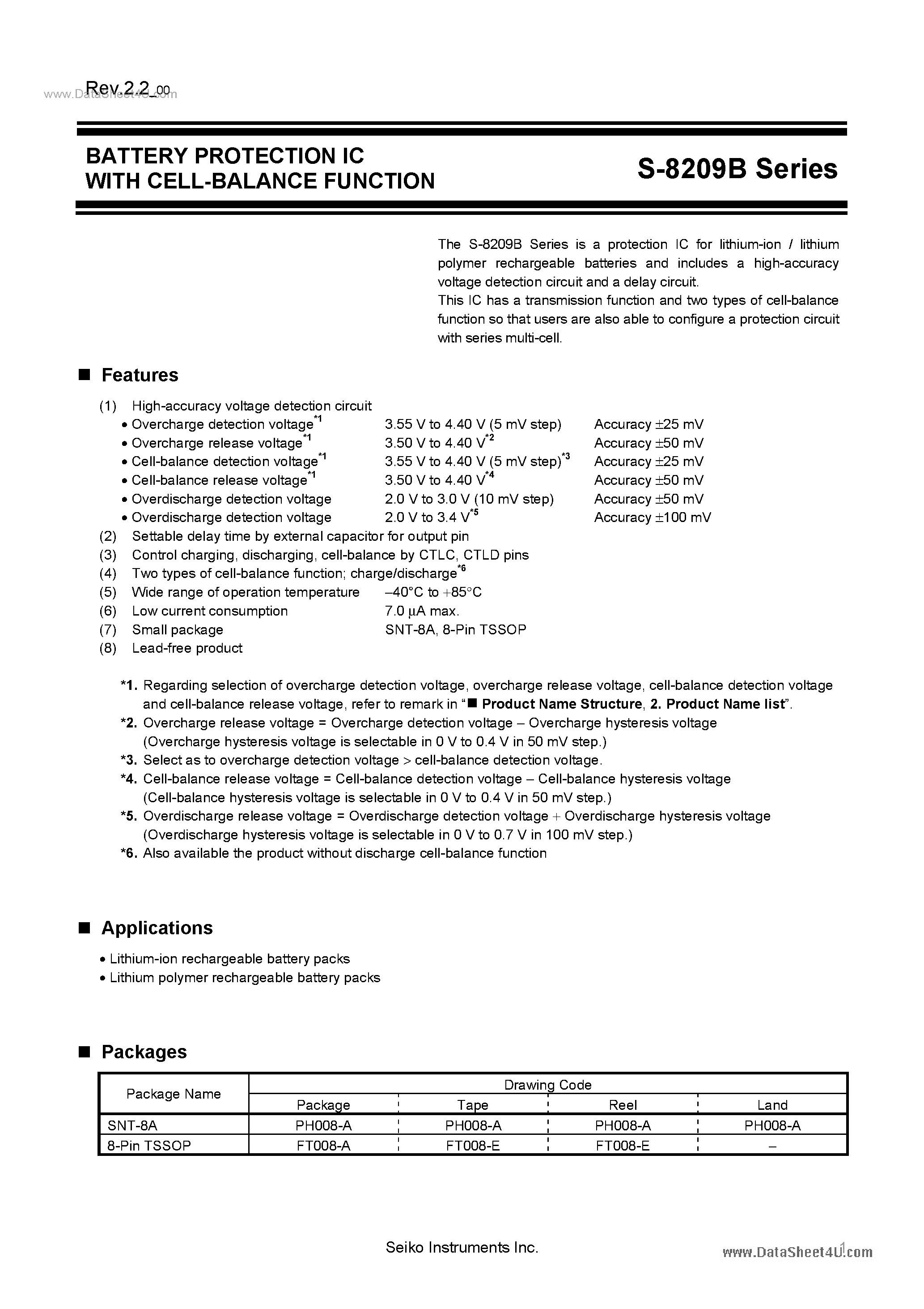 Datasheet S-8209B - Battery Protection IC page 1