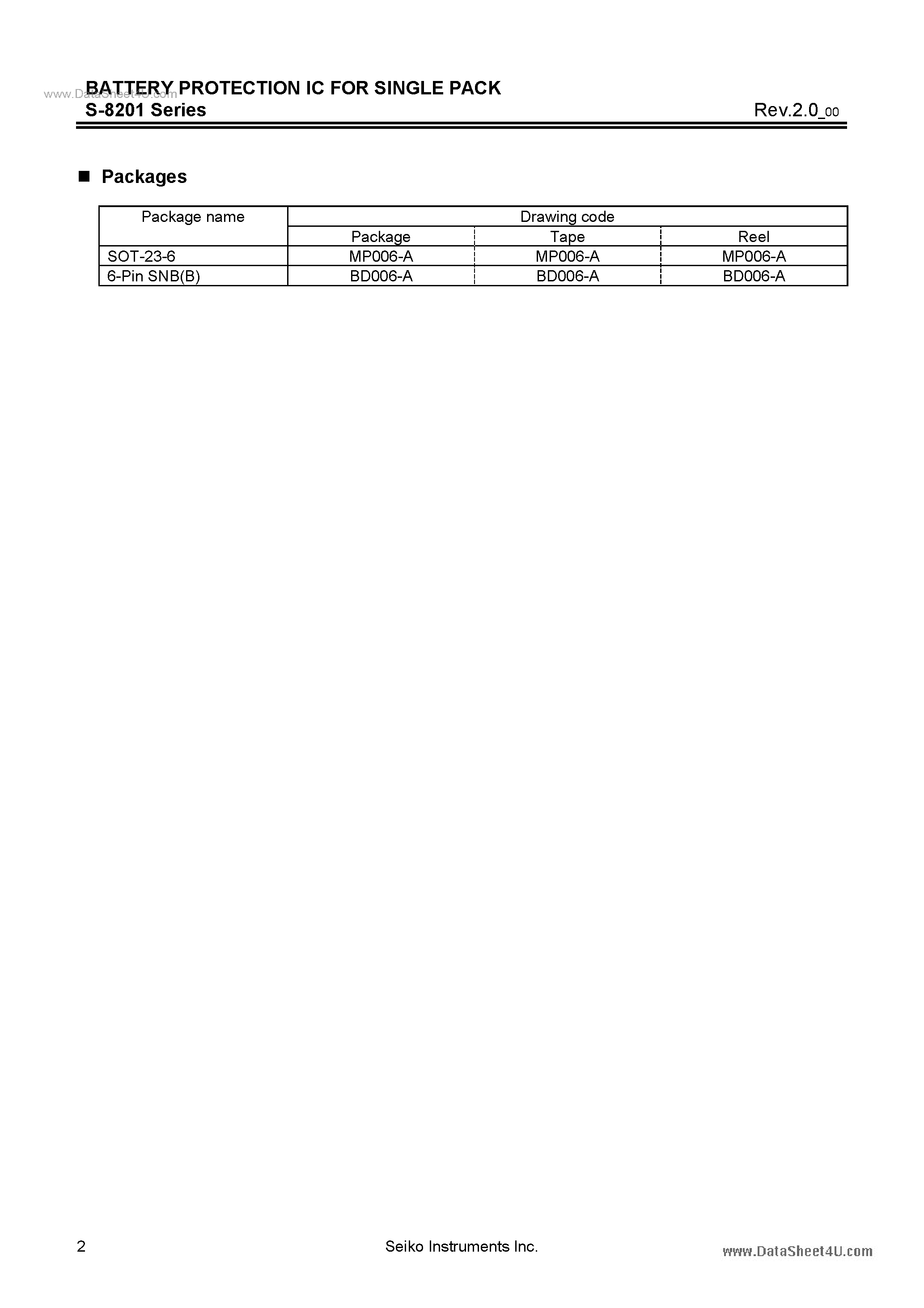 Datasheet S-8201 - Battery Protection IC page 2