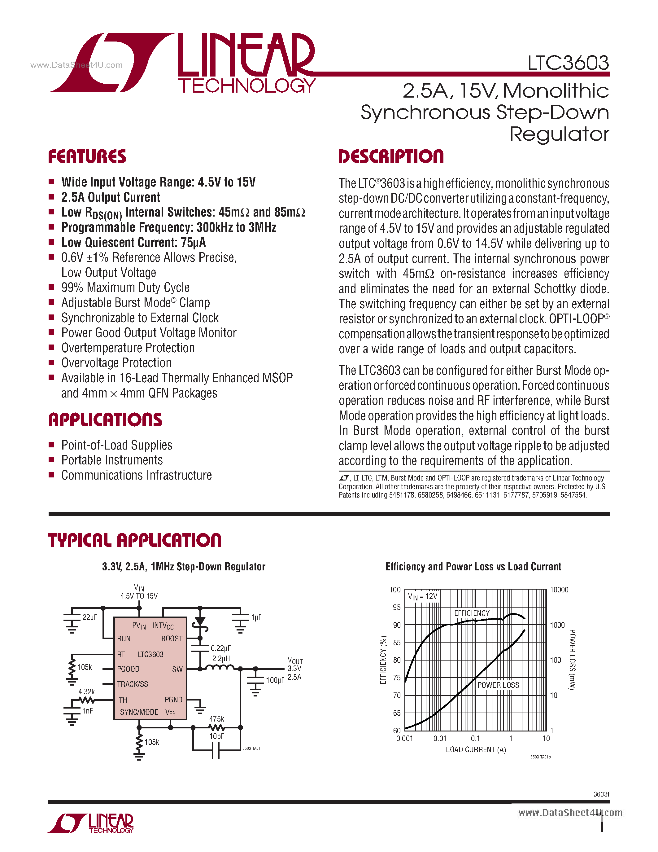 Datasheet LTC3603 - Monolithic Synchronous Step-Down Regulator page 1