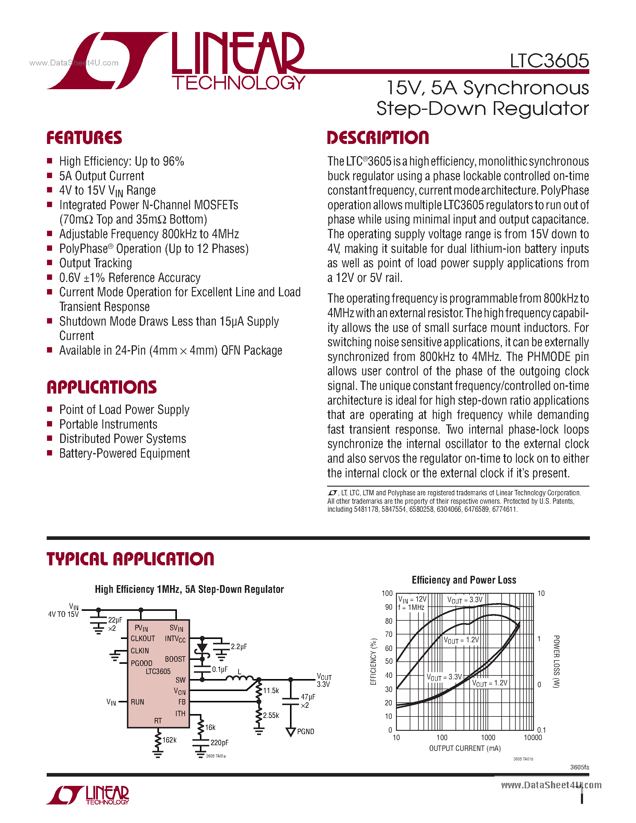 Datasheet LTC3605 - 5A Synchronous Step-Down Regulator page 1