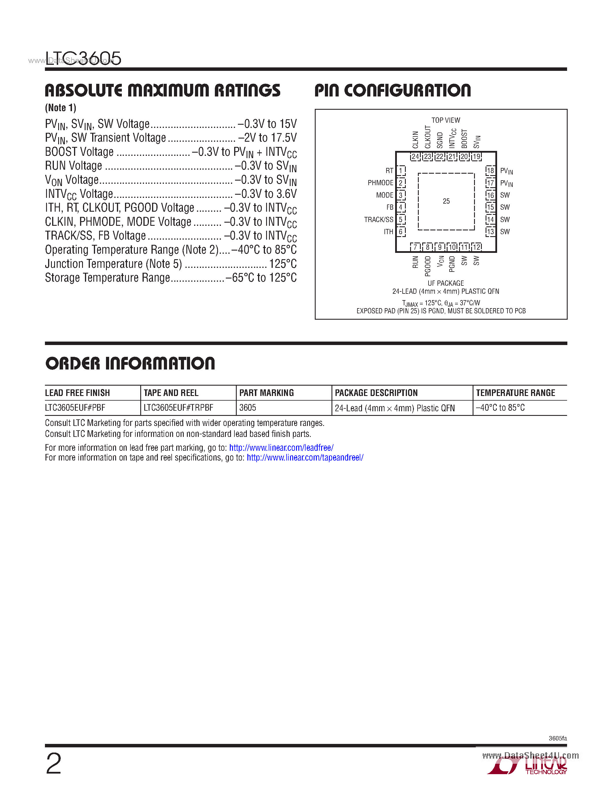 Datasheet LTC3605 - 5A Synchronous Step-Down Regulator page 2
