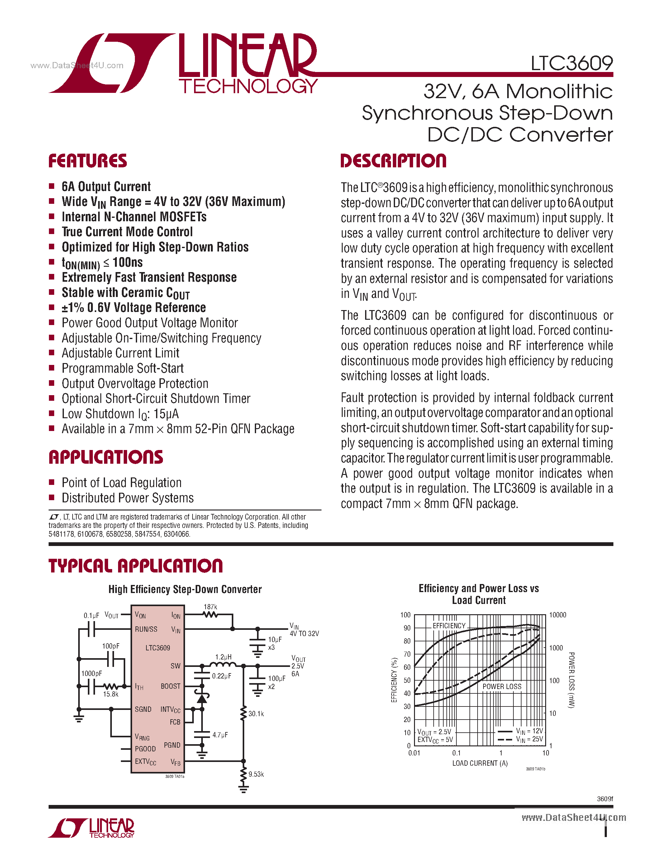 Datasheet LTC3609 - 6A Monolithic Synchronous Step-Down DC/DC Converter page 1