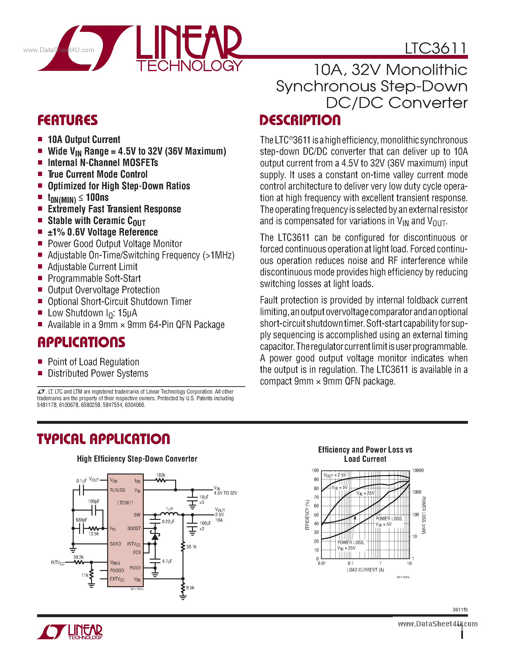 Datasheet LTC3611 - 32V Monolithic Synchronous Step-Down DC/DC Converter page 1
