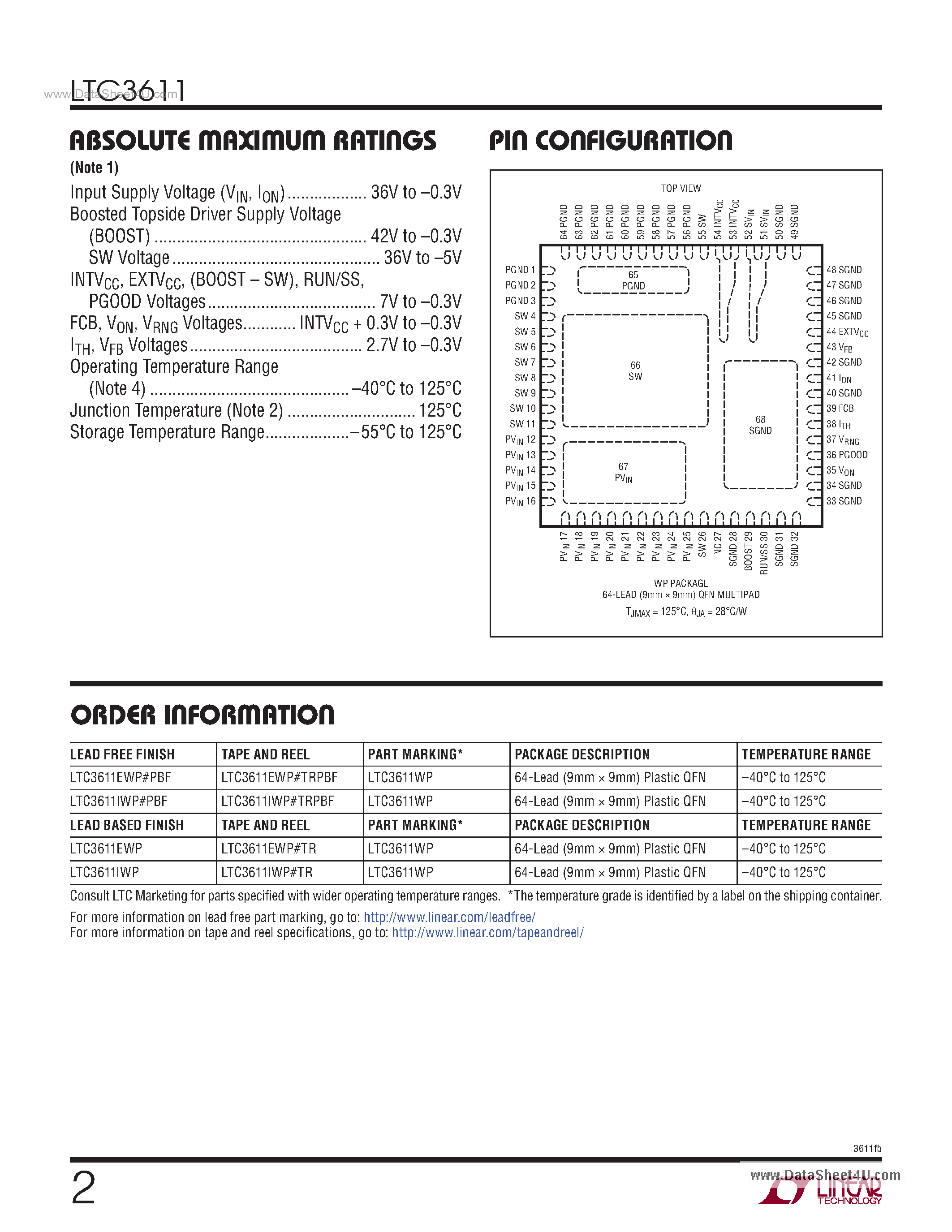 Datasheet LTC3611 - 32V Monolithic Synchronous Step-Down DC/DC Converter page 2