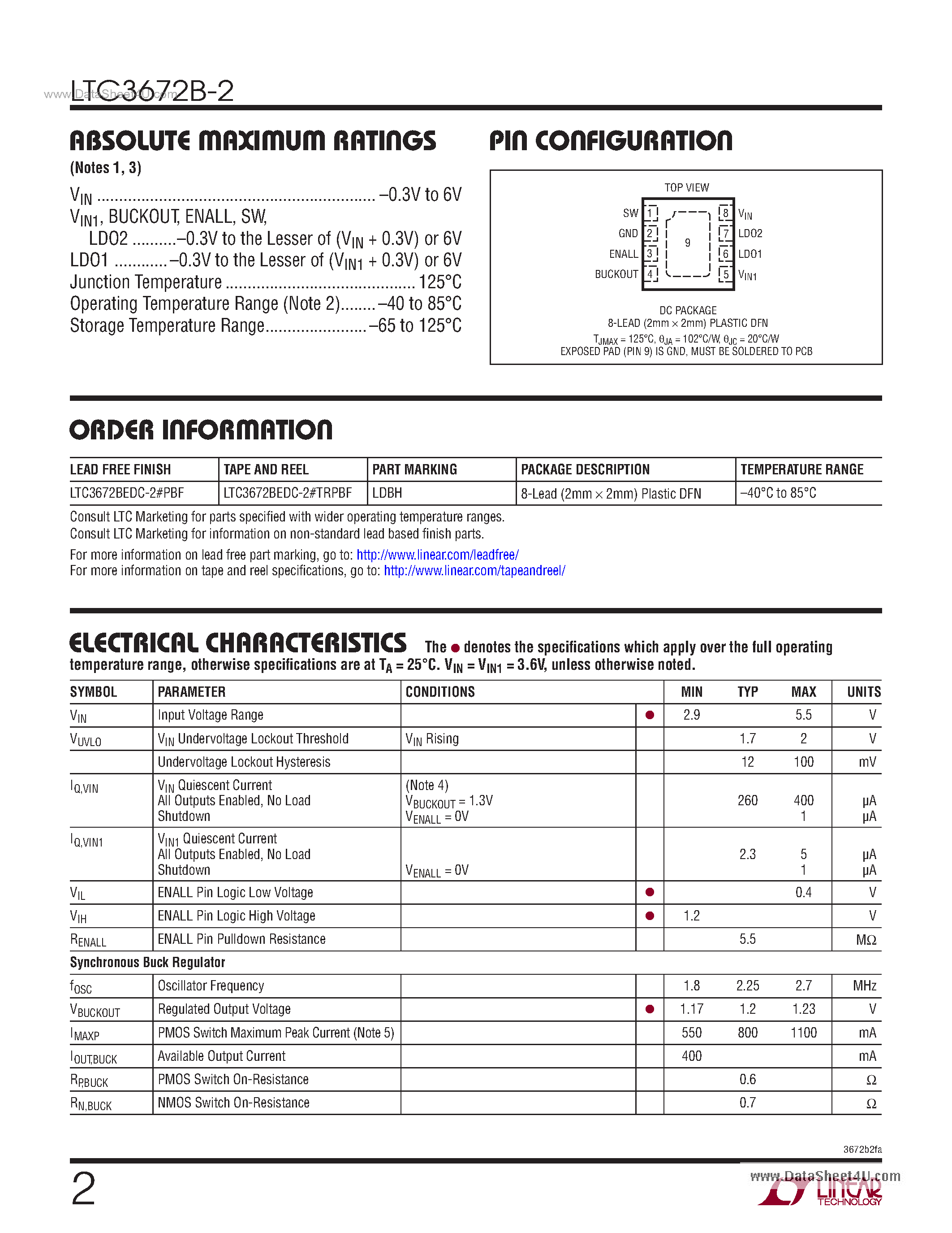 Datasheet LTC3672B-2 - Monolithic Fixed-Output 400mA Buck Regulator page 2