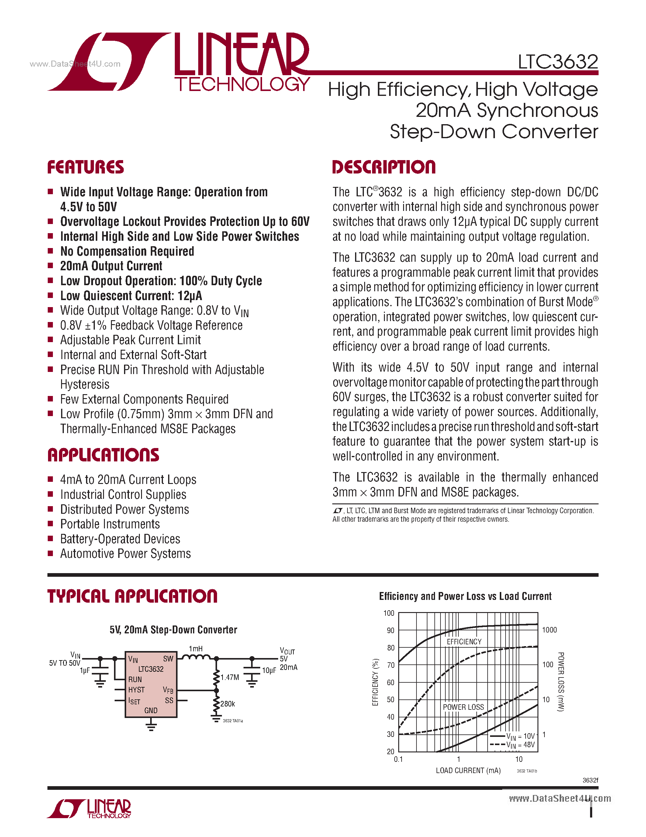 Datasheet LTC3632 - High Voltage 20mA Synchronous Step-Down Converte page 1