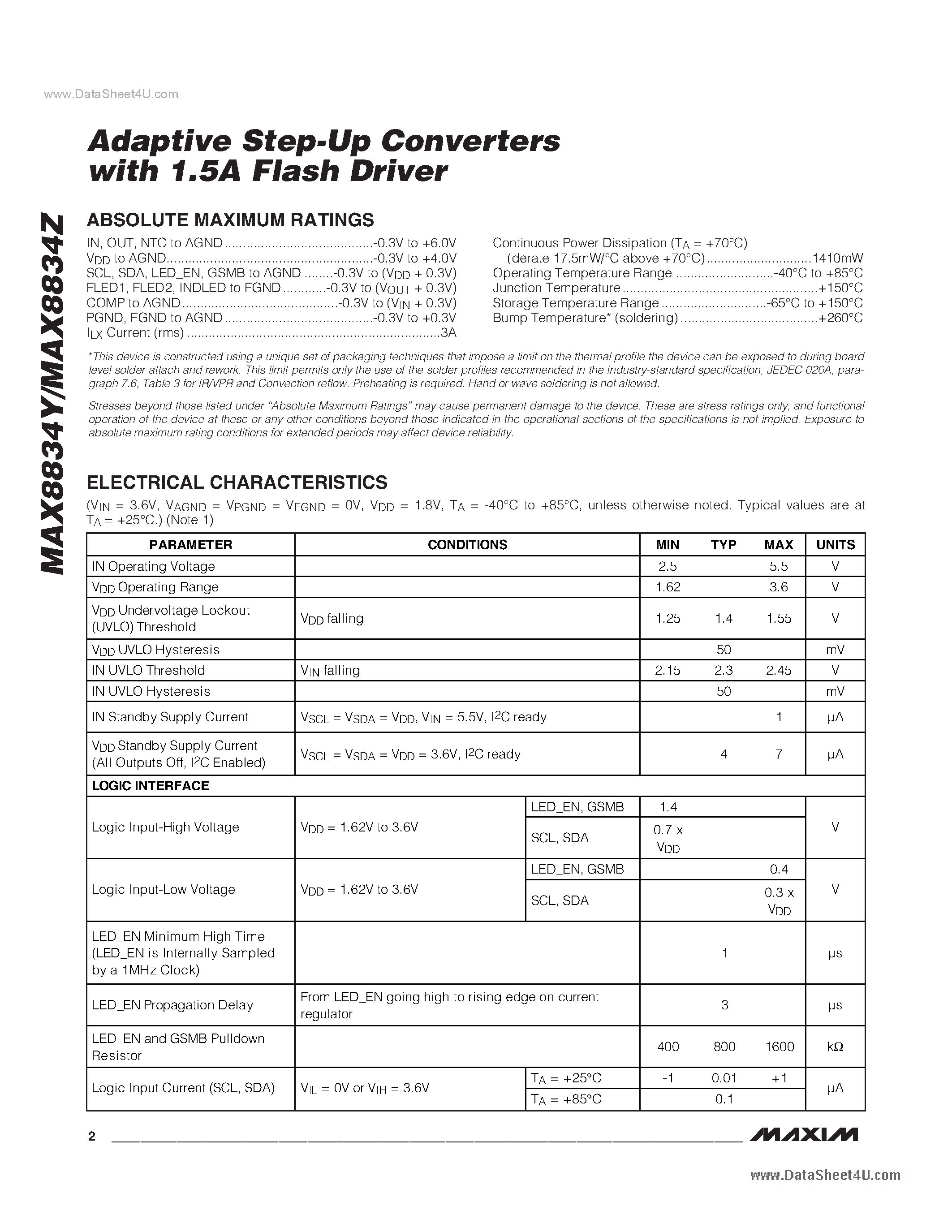 Datasheet MAX8834Y - Adaptive Step-Up Converters page 2