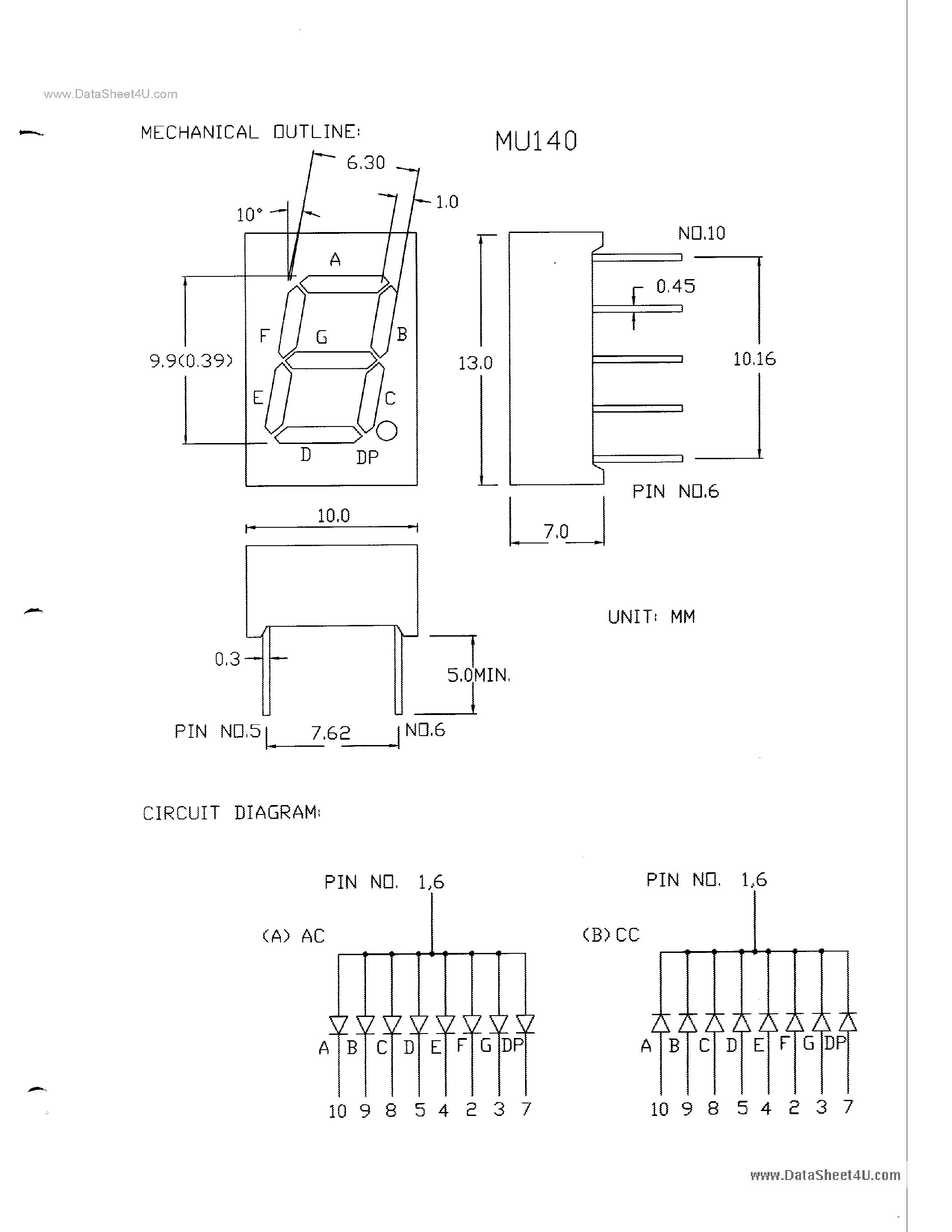 Datasheet MU140A - 0.39 SINGLE DIGIT NUMERIC DISPLAY page 2